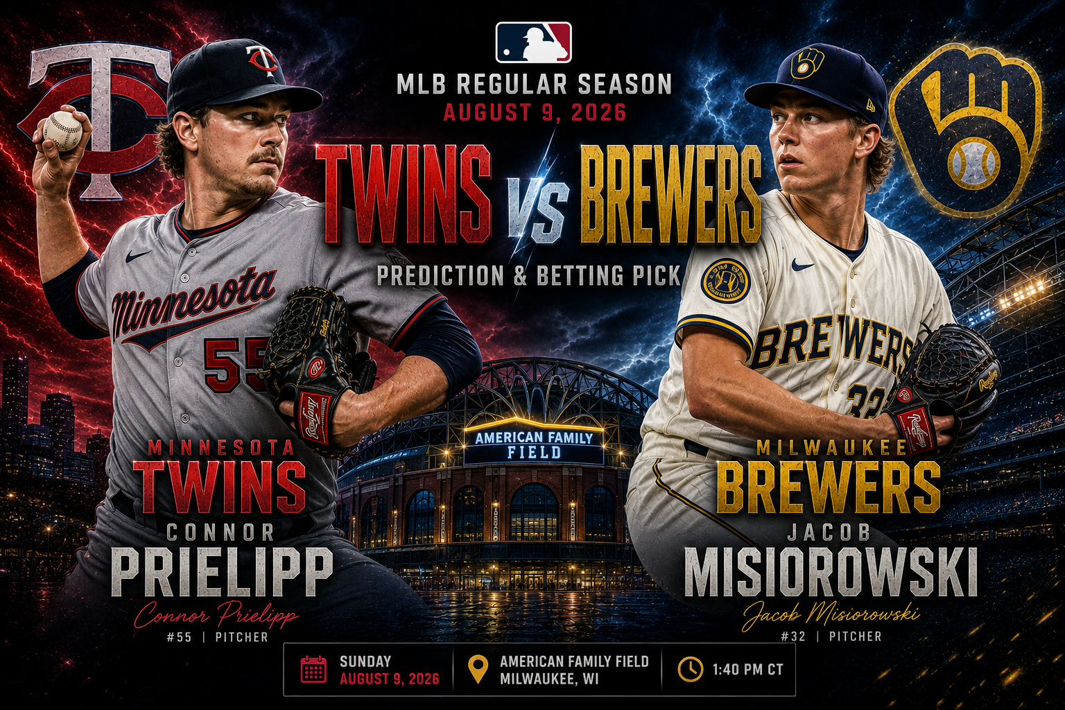 Minnesota Twins (Connor Prielipp) at Milwaukee Brewers (Jacob Misiorowski) Prediction &amp; Betting Pick | MLB Regular Season August 9, 2026