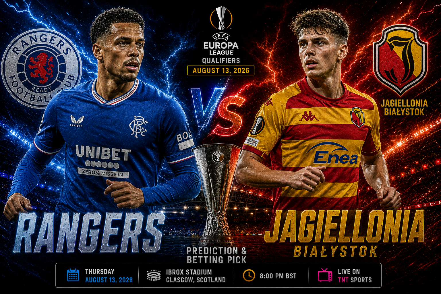 Rangers v Jagiellonia Bialystock Prediction &amp; Betting Pick | UEFA Europa League Qualifiers August 13, 2026