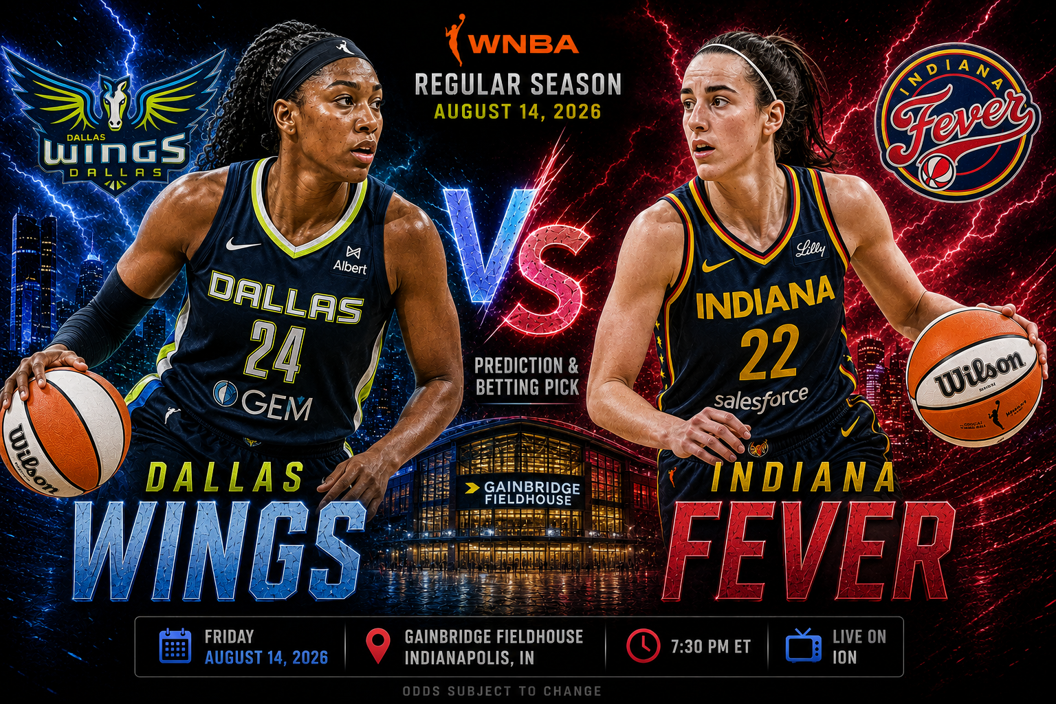 Dallas Wings at Indiana Fever Prediction &amp; Betting Pick | WNBA Regular Season August 14, 2026
