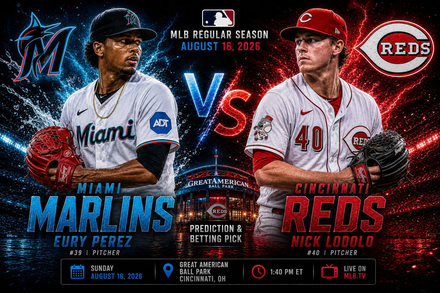 Miami Marlins (Eury Perez) at Cincinnati Reds (Nick Lodolo) Prediction &amp; Betting Pick | MLB Regular Season August 16, 2026