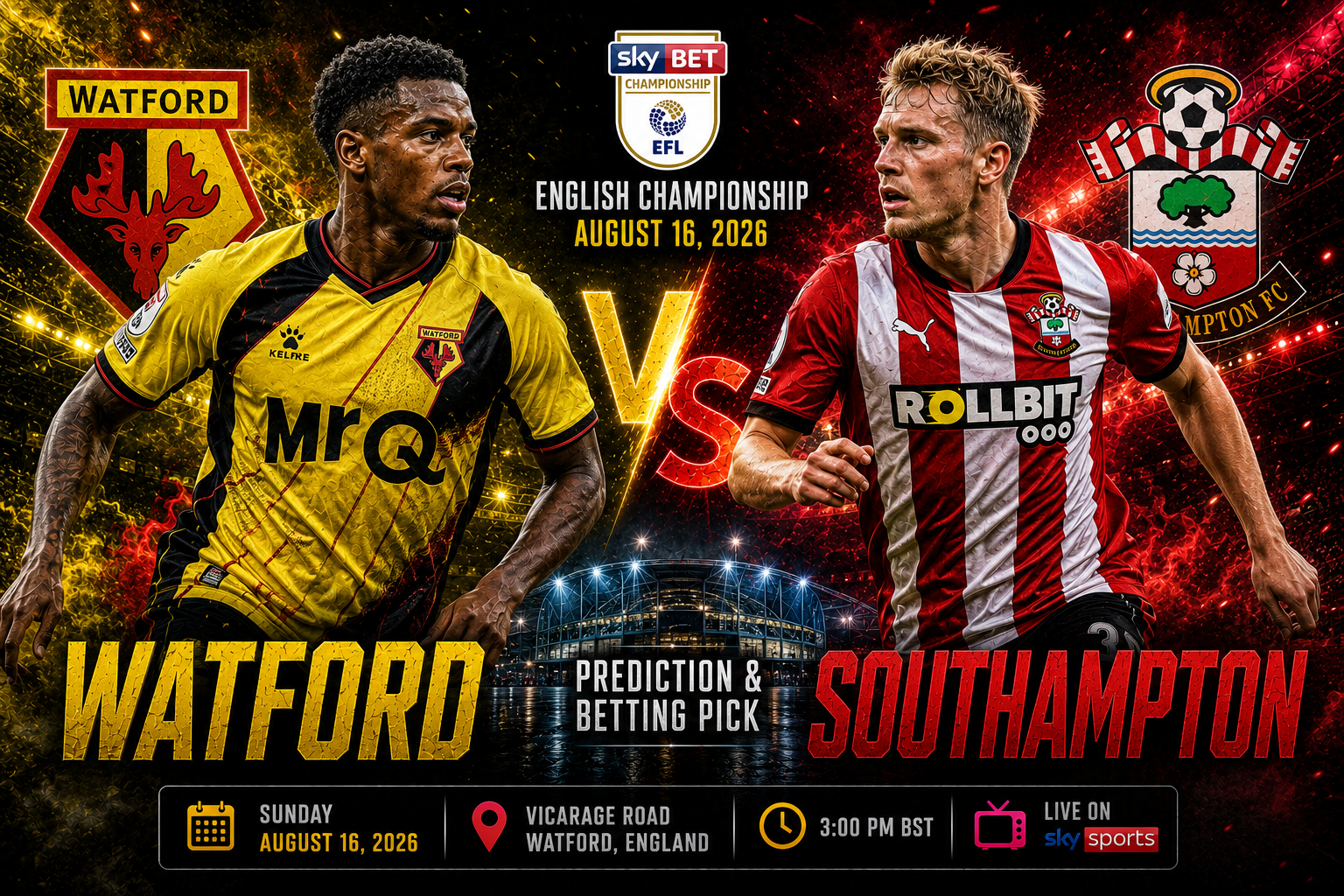 Watford vs Southampton Prediction &amp; Betting Pick | English Sky Bet Championship August 16, 2026