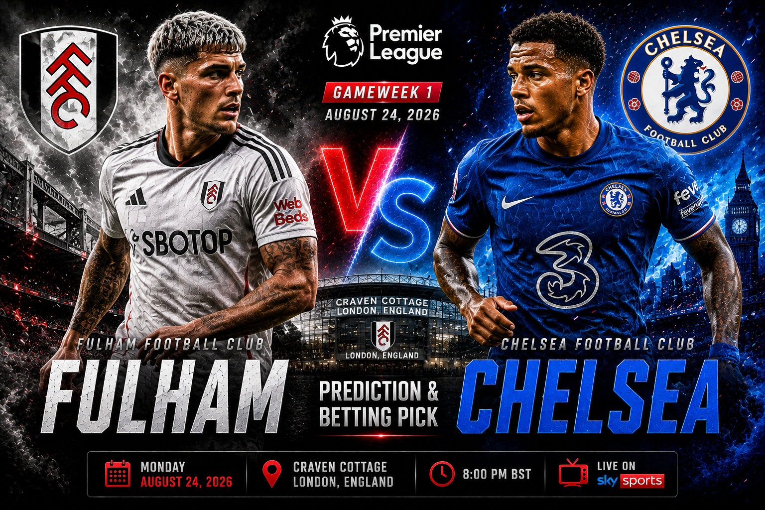 Fulham vs Chelsea Prediction &amp; Betting Pick | England Premier League Gameweek 1 August 24, 2026