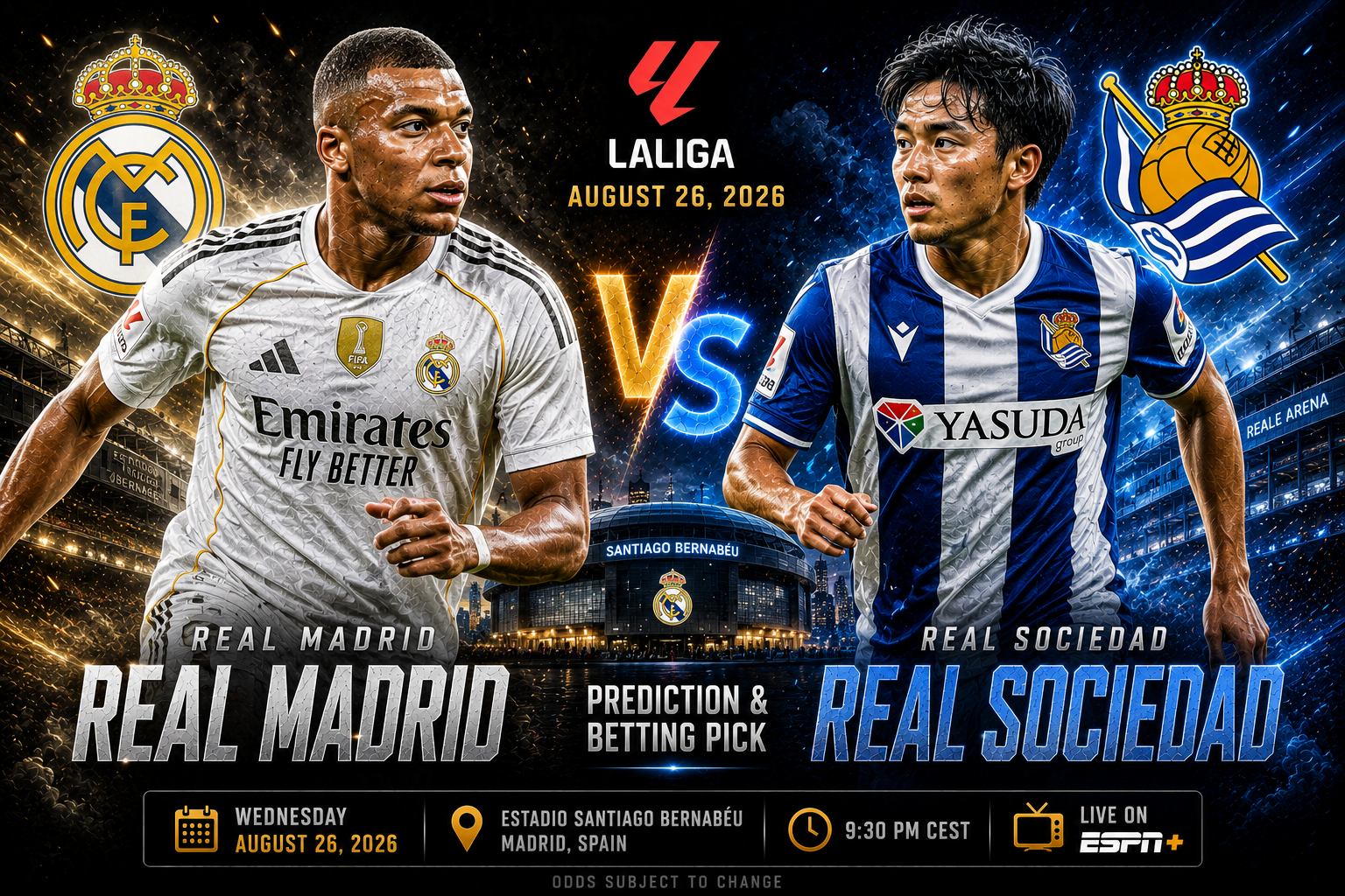 Real Madrid vs Real Sociedad Prediction &amp; Betting Pick | Spain La Liga August 26, 2026