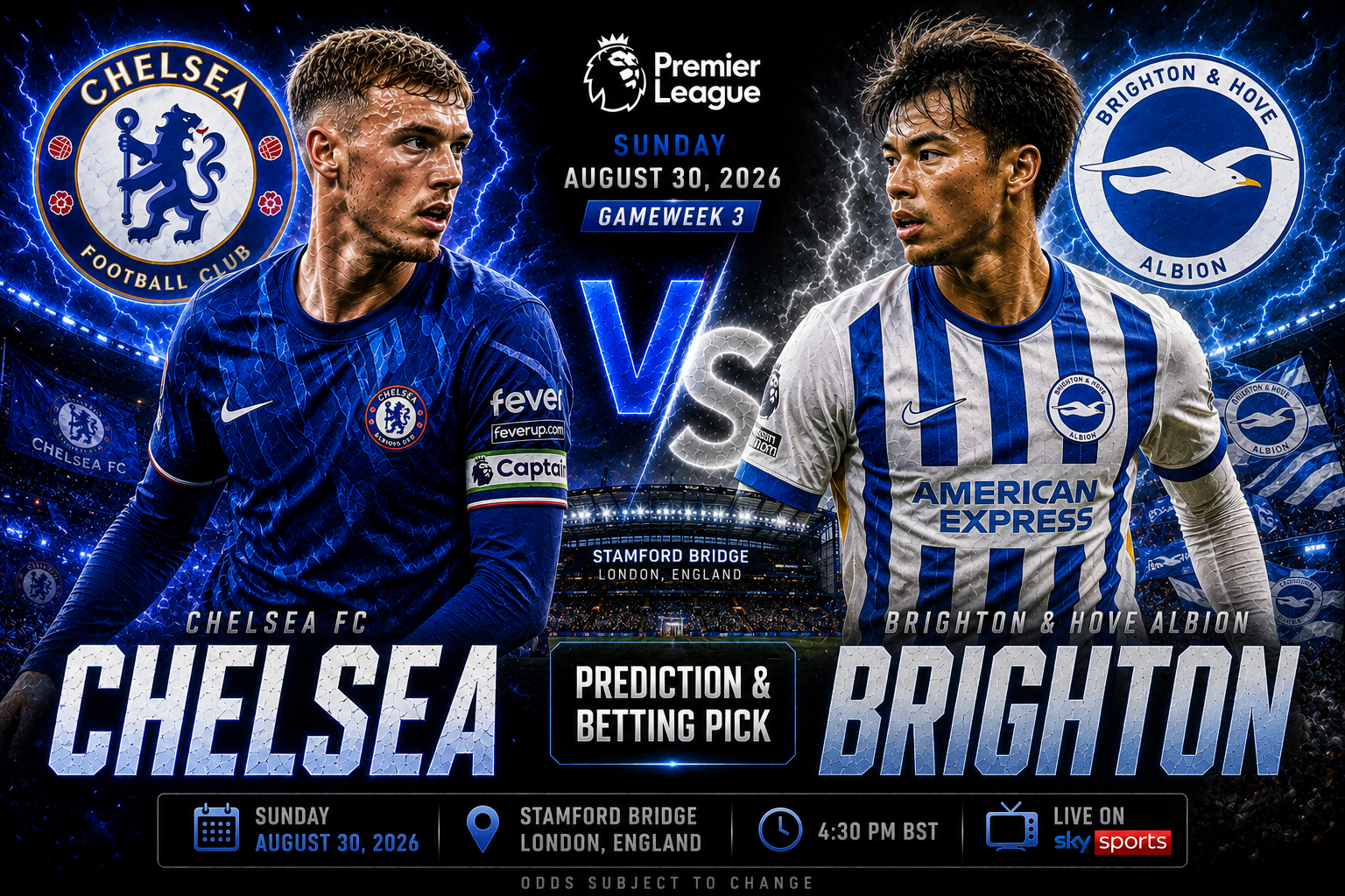 Chelsea vs Brighton Prediction &amp; Betting Pick | England Premier League August 30, 2026