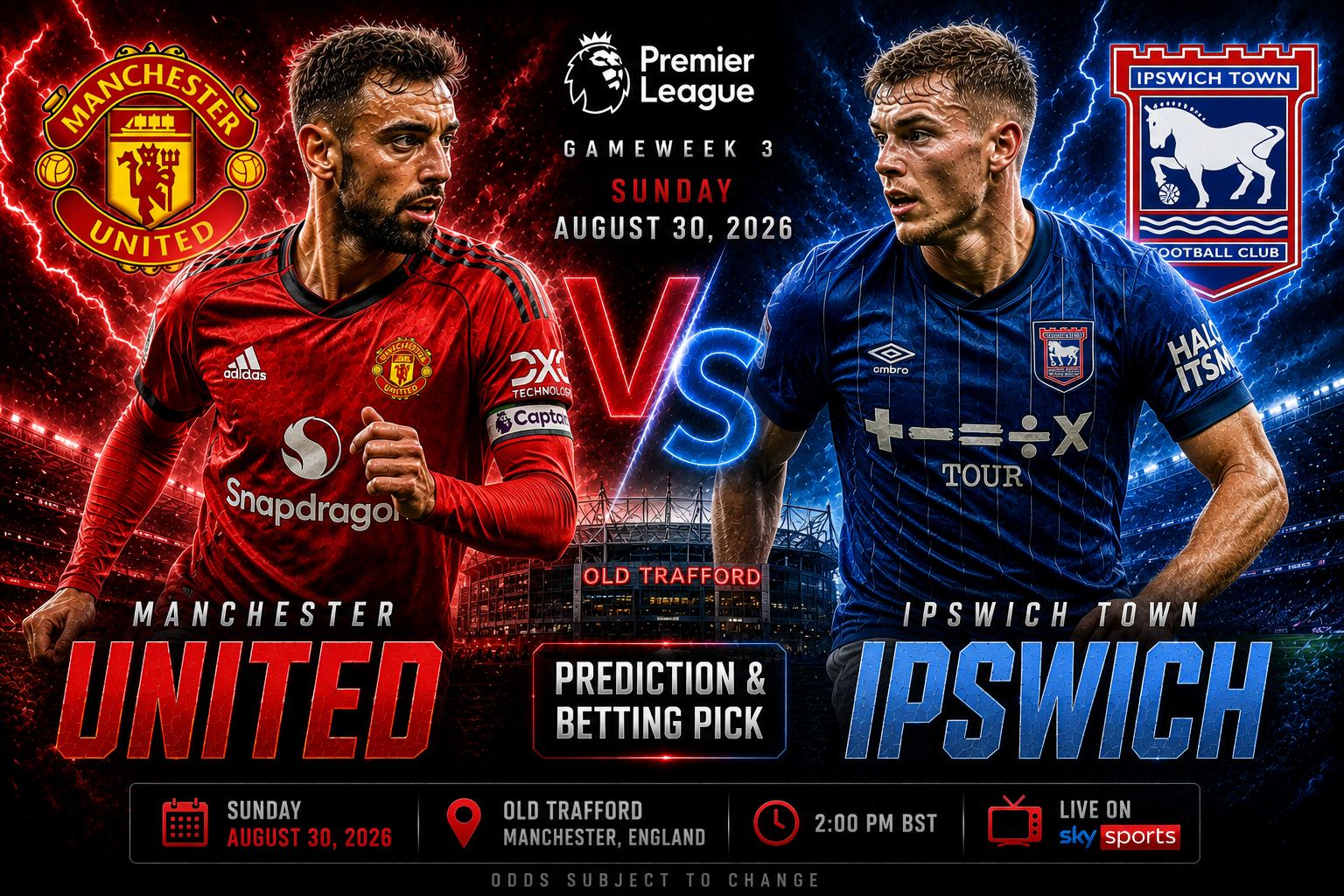 Manchester United vs Ipswich Prediction &amp; Betting Pick | England Premier League August 30, 2026