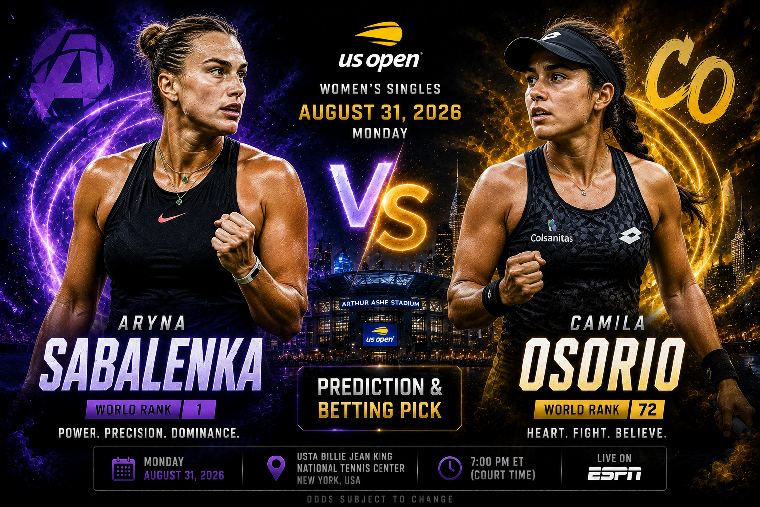Aryna Sabalenka vs Camila Osorio Prediction &amp; Betting Pick | US Open Women August 31, 2026