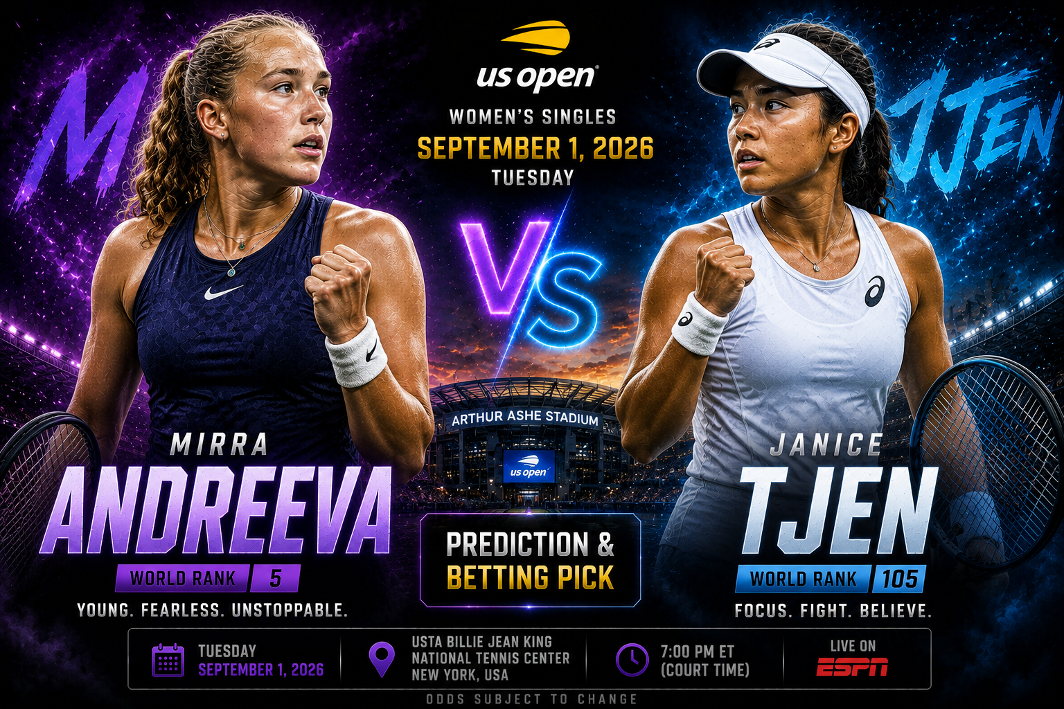 Mirra Andreeva vs Janice Tjen Prediction &amp; Betting Pick | US Open Women September 1, 2026