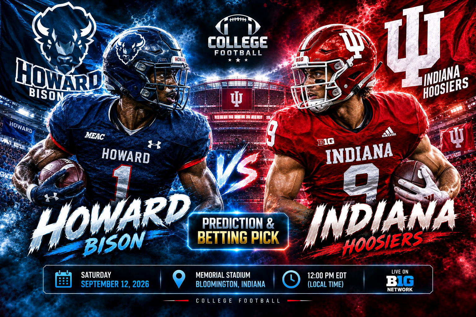 Howard at Indiana Prediction &amp; Betting Pick | College Football September 12, 2026