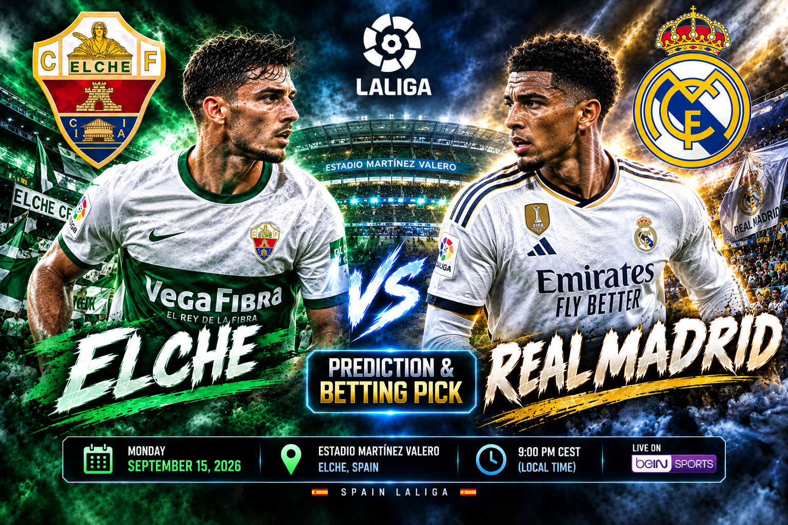 Elche vs Real Madrid Prediction &amp; Betting Pick | Spain La Liga September 15, 2026