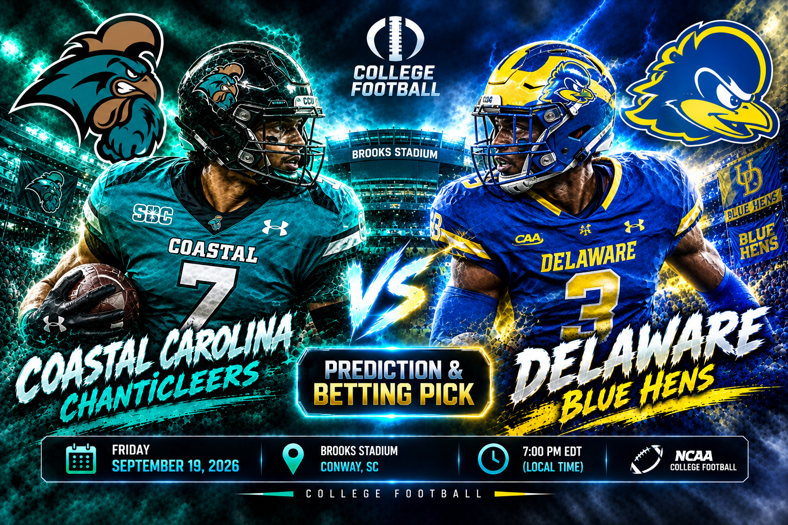 Coastal Carolina vs Delaware Prediction &amp; Betting Pick | College Football September 19, 2026