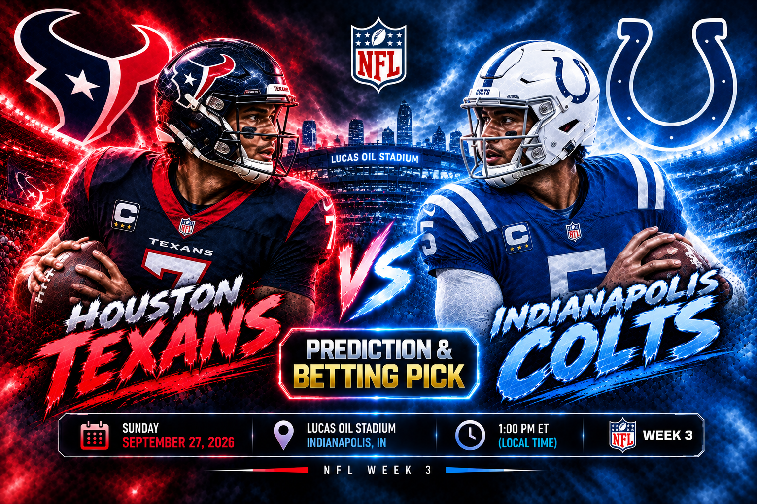 Houston Texans at Indianapolis Colts Prediction &amp; Betting Pick | NFL Week 3 September 27, 2026