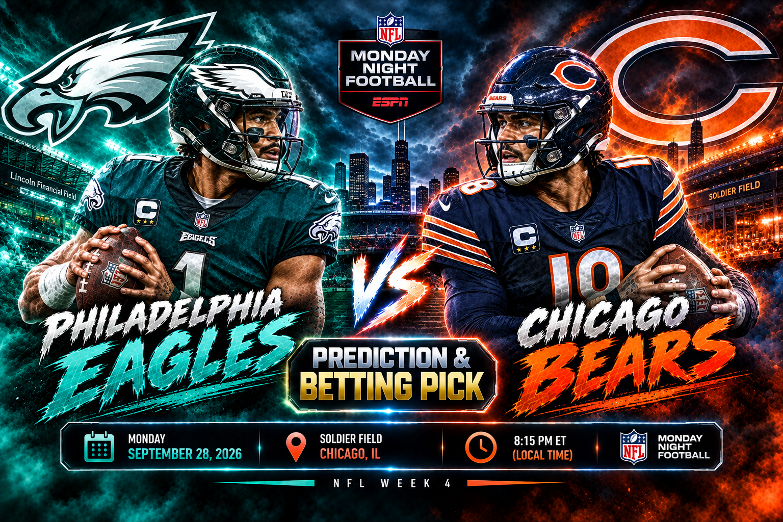 Philadelphia Eagles at Chicago Bears Prediction &amp; Betting Pick | NFL Monday Night Football September 28, 2026