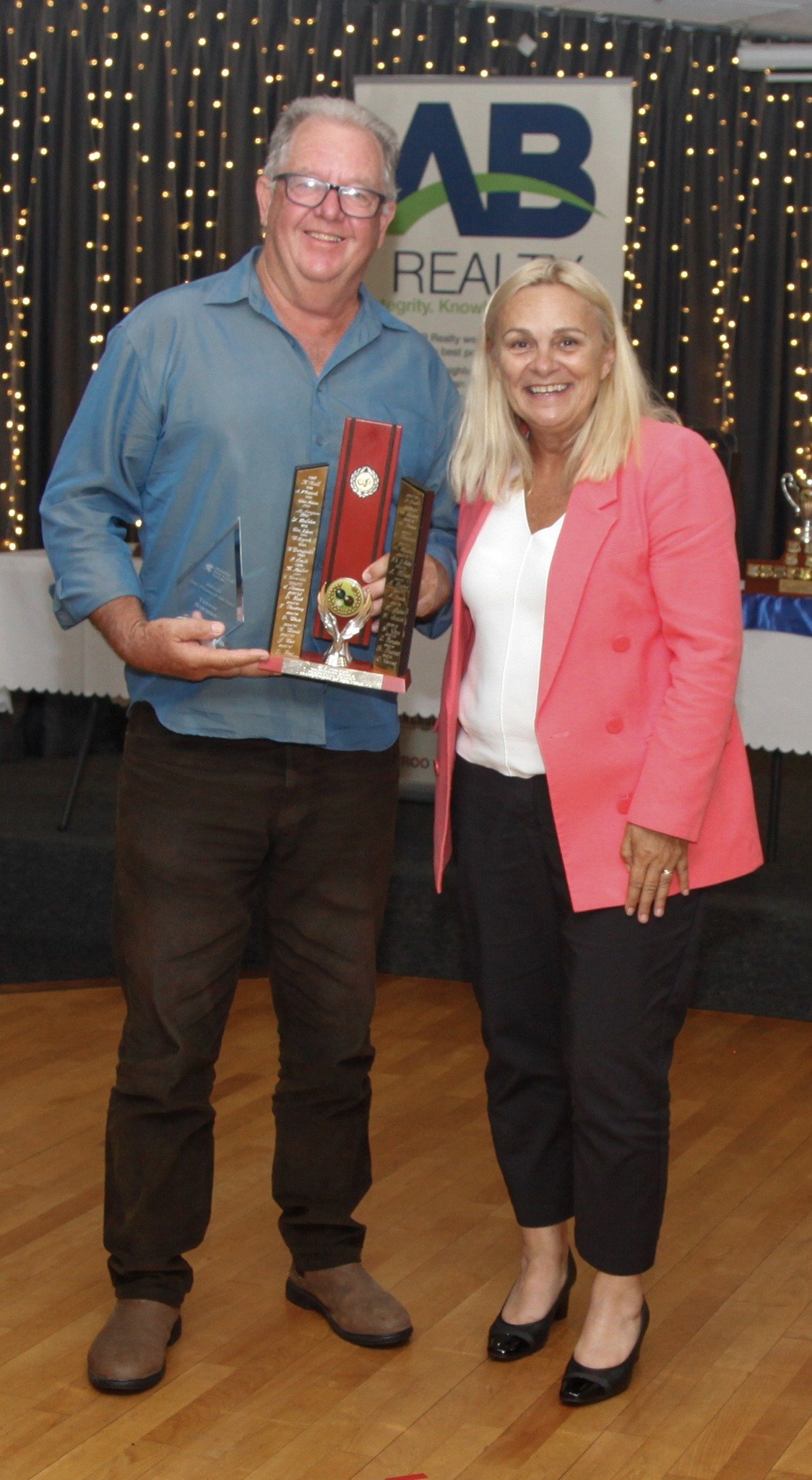 Trevor Norman a worthy winner of the Bowls Club Person of the Year Award with Sabine Winton MLA