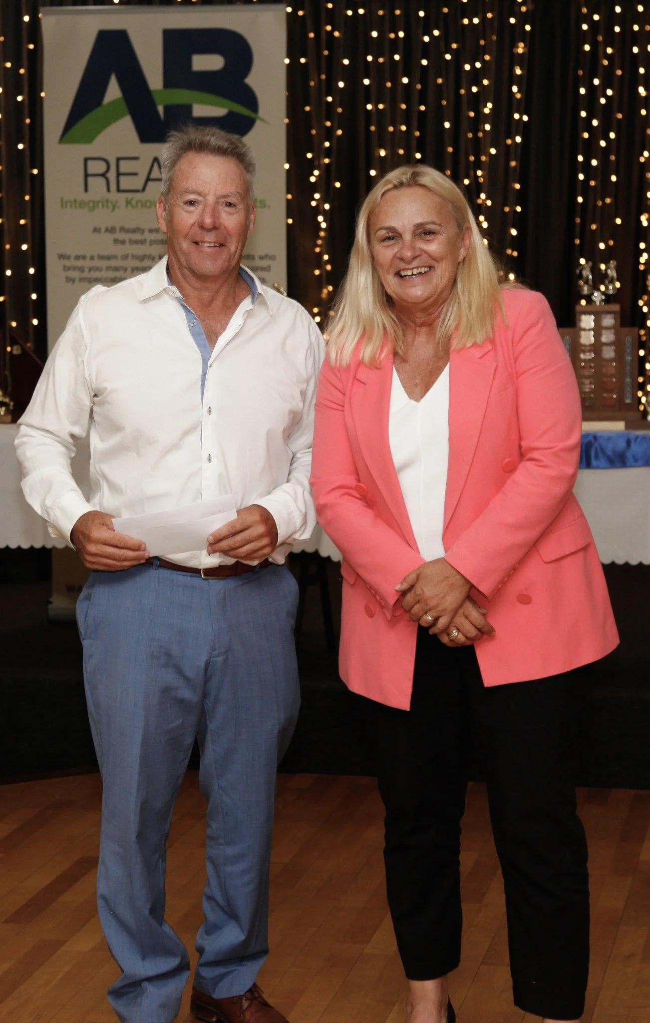 Men's singles champion, Del with Club Patron Sabine Winton MLA
