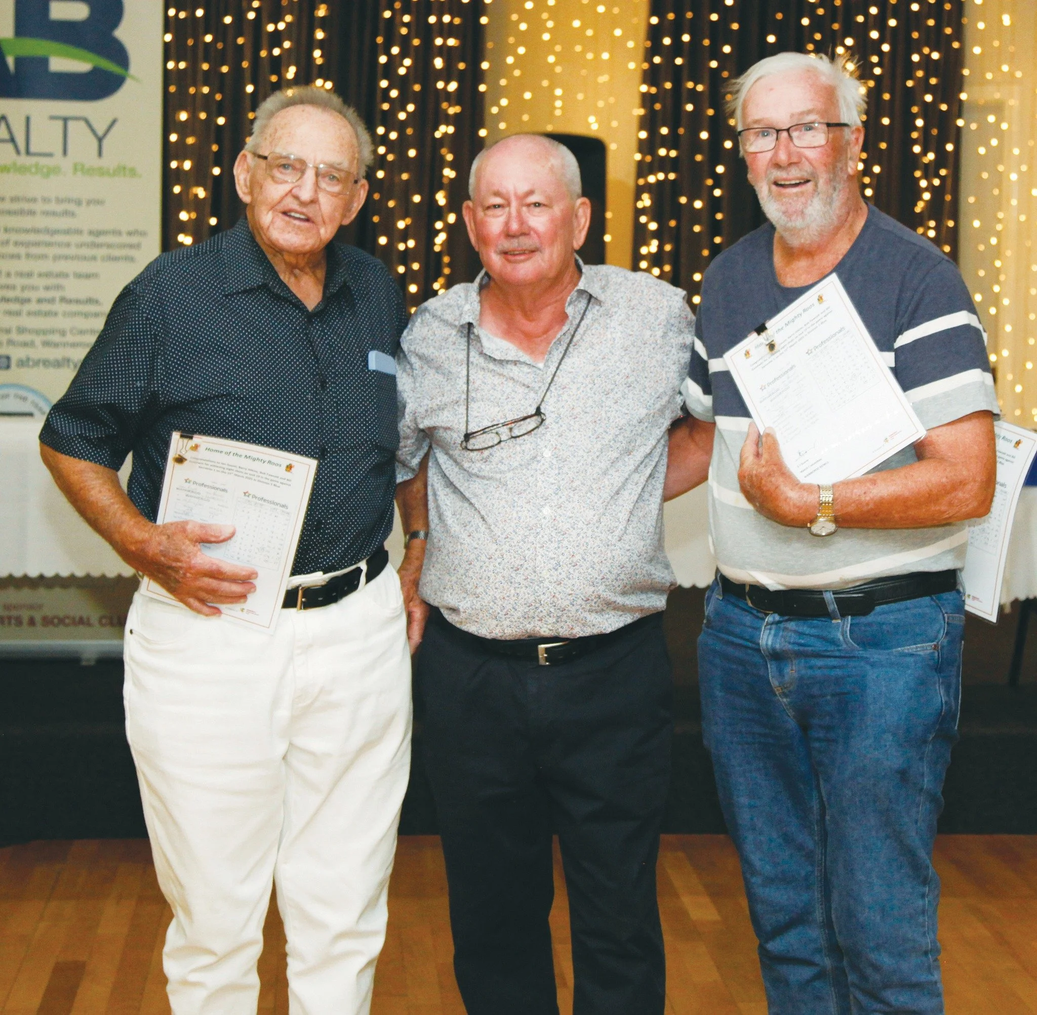 Men's Eight badge recipients Bill, Bob and Ian