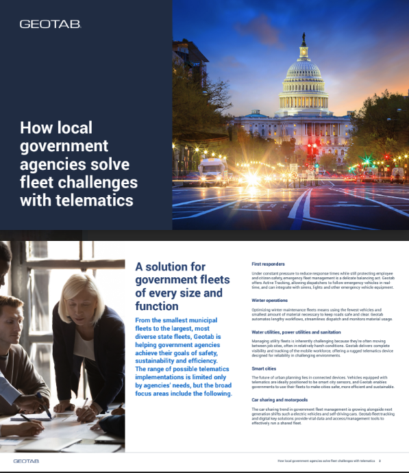 Screenshot of the cover and introduction page of a Geotab public sector credentials pack, repurposed from a sales brochure to increase lead conversions by 75%.