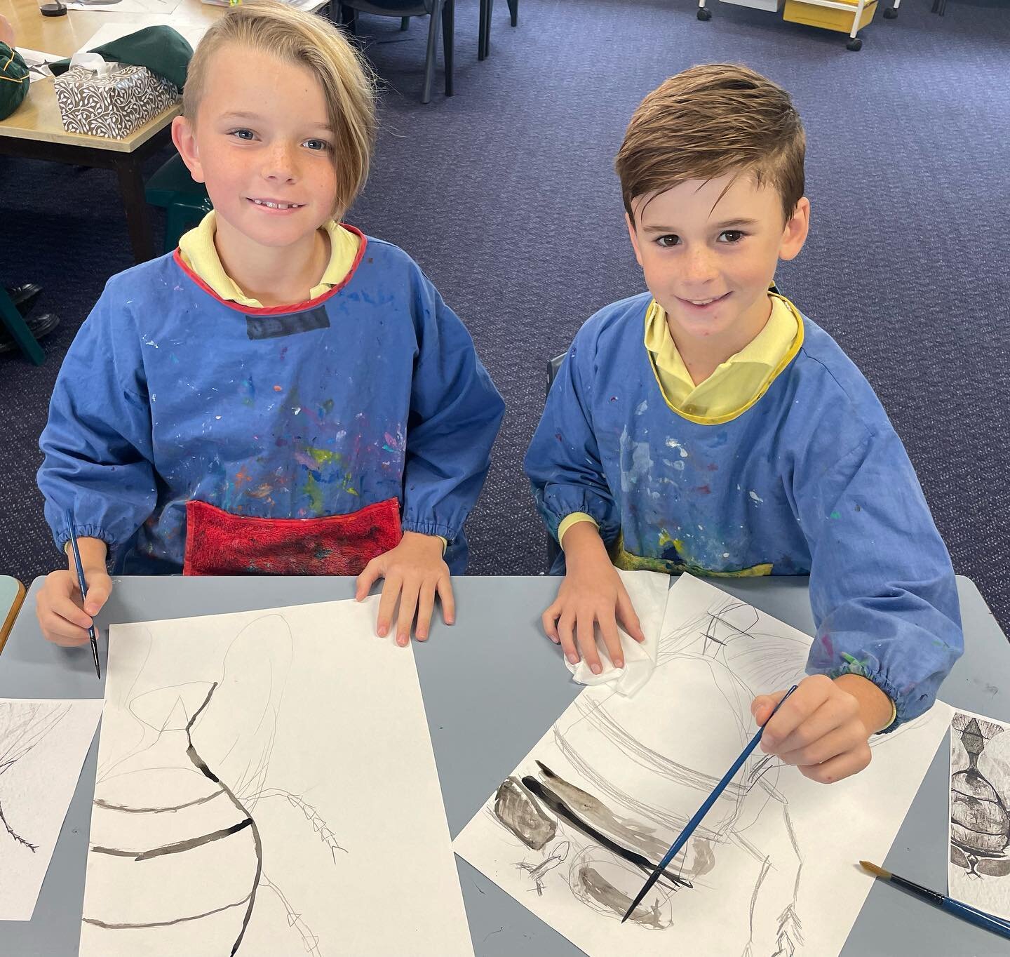 Max and Hugh- such focus on their artworks today 🤜🏻🤛🏻
