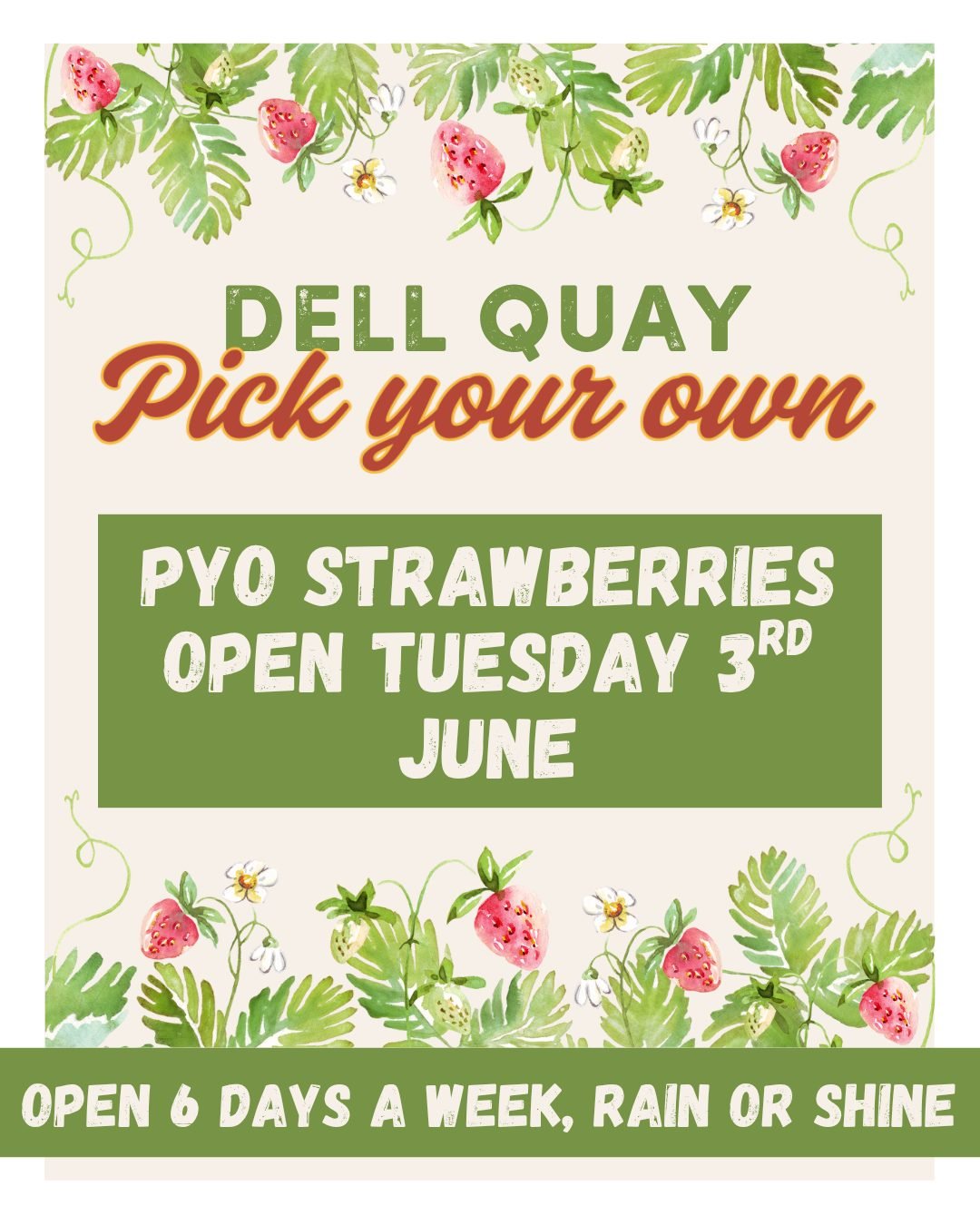 Exciting news👀...

Strawberry picking starts tomorrow🤭 Our first crop of strawberries have started to ripen, which means we now have berries ready to pick🍓

Please keep in mind it's the beginning of our strawberry season, so while we don't have an