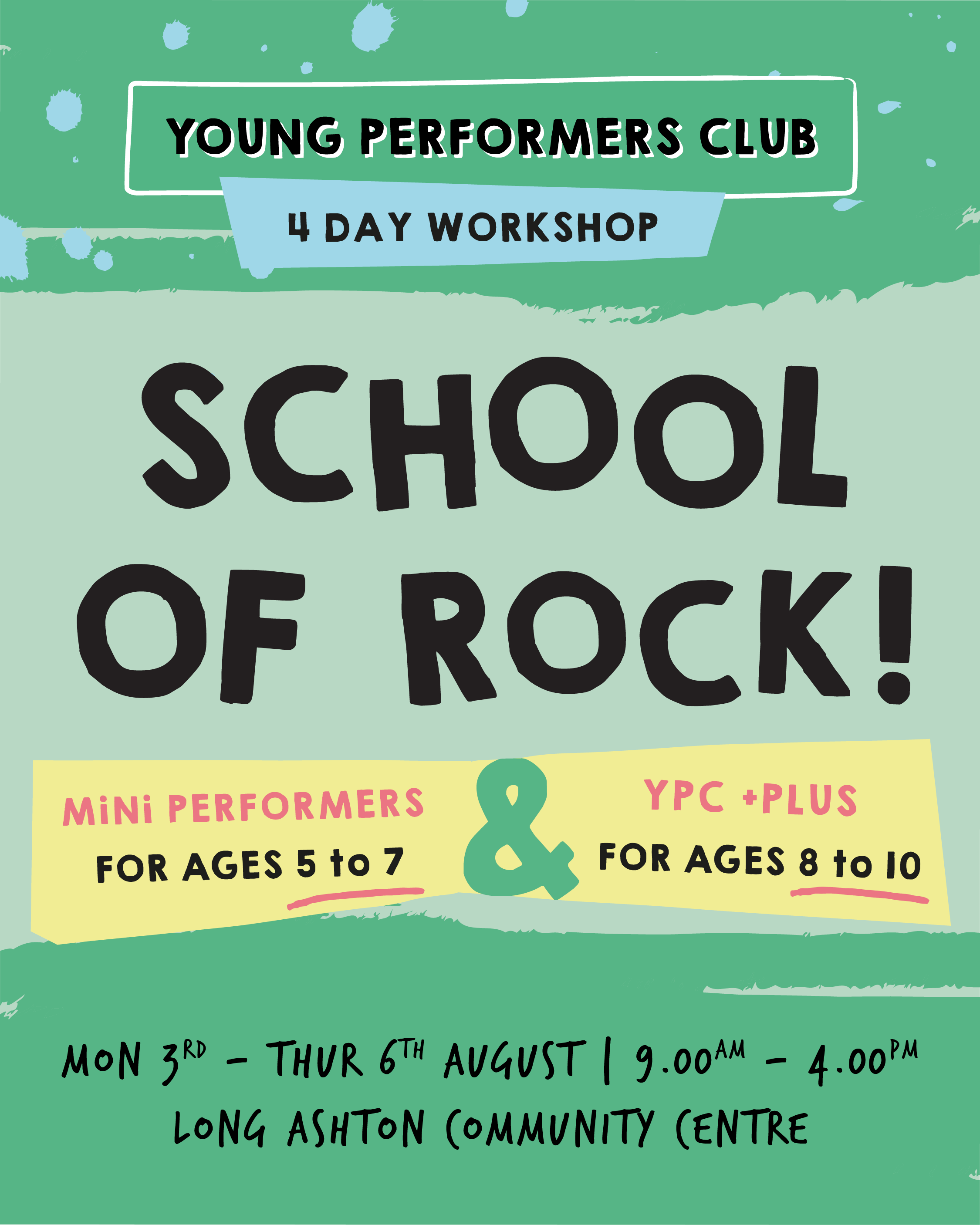 Young Performers Club: The School of Rock!  - Monday 3rd August to Thursday 6th August 2026 - Long Ashton Community Centre