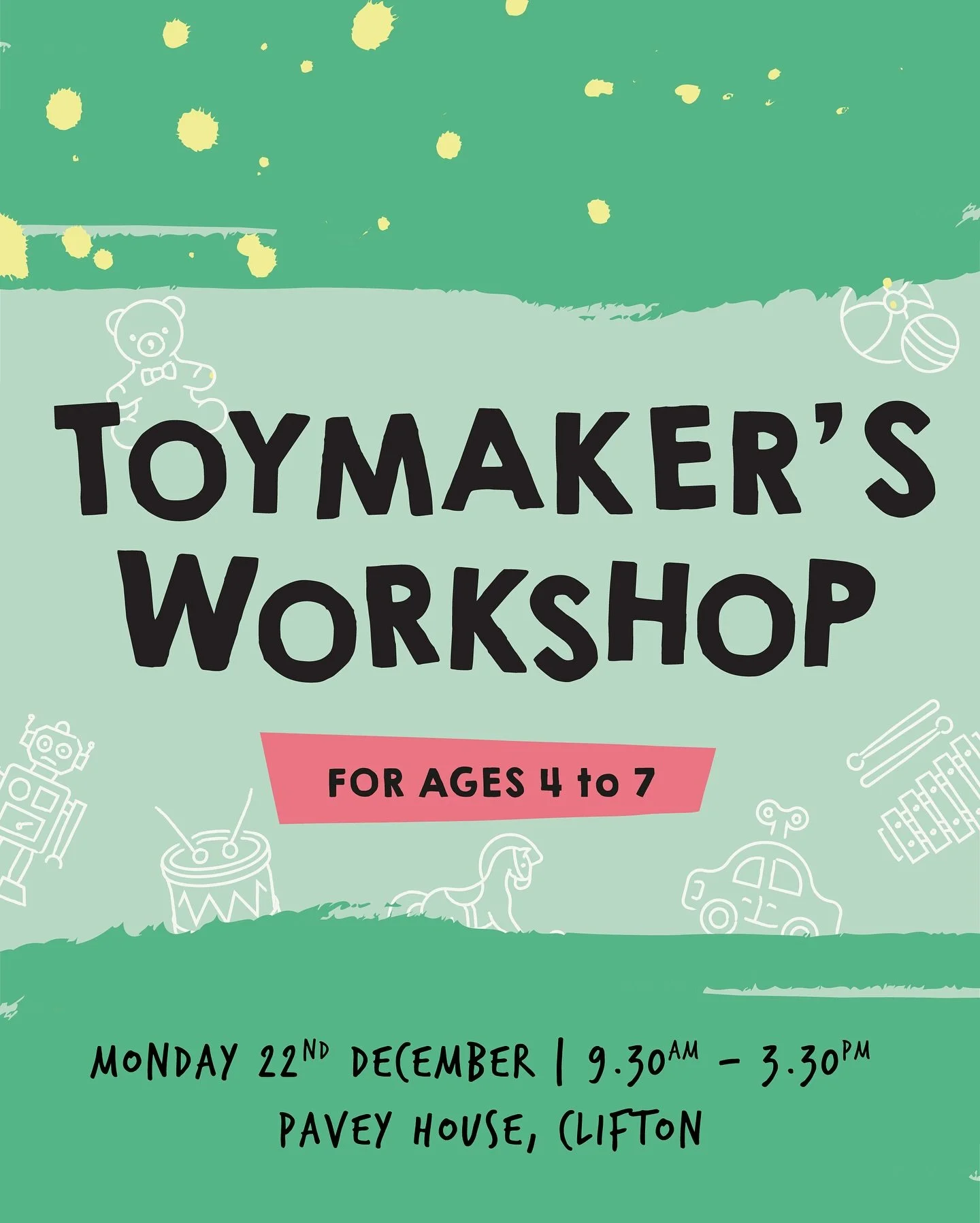Join us this Christmas for the Toymaker&rsquo;s Workshop, a magical one-day drama &amp; craft adventure filled with stories, games, creativity and festive fun!🌟

📅Monday 22 December
🕤9.30 AM &ndash; 3.30 PM
📍Pavey House, Clifton
🎨For ages 4&ndas