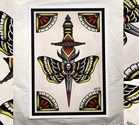 Death Moth Dagger Tattoo Print — Night Sky Craft Death Moth Dagger Tattoo Print — Night Sky Craft
