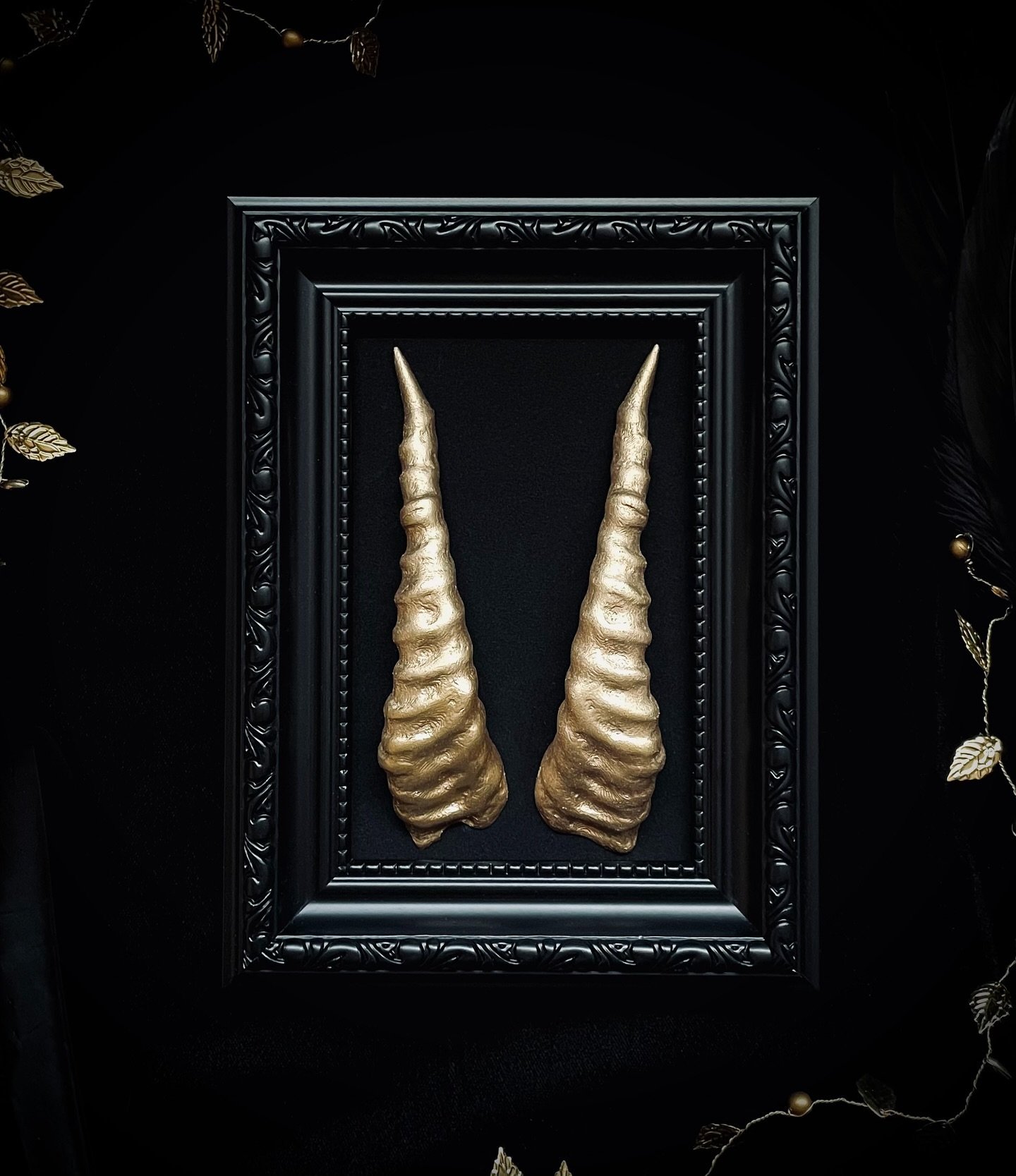 Only one left of the Golden Dragon Horns Frame &amp; Wall Plaque!

Due to time limitations with getting The Claw Nail Rings made and out in time for Halloween orders, I may not be able to make more of these beauties until Xmas!

🖤

Both listed on my