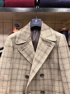 Long Beige Checkered Men's Coat