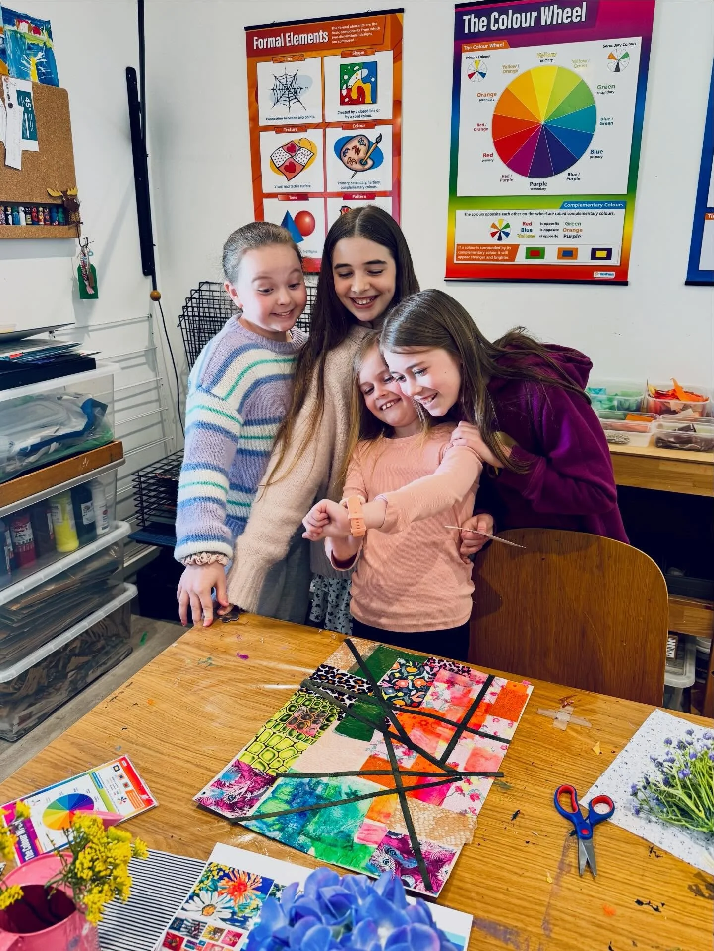 We&rsquo;ve had a lovely time back in the studio, collaging colourful backgrounds for our still life&rsquo;s to go on next week. Thank you to @cassie_stephenz for the beautiful inspiration. 💖
.
.
.
.
.
#collage #colour #artschool #homeeduk