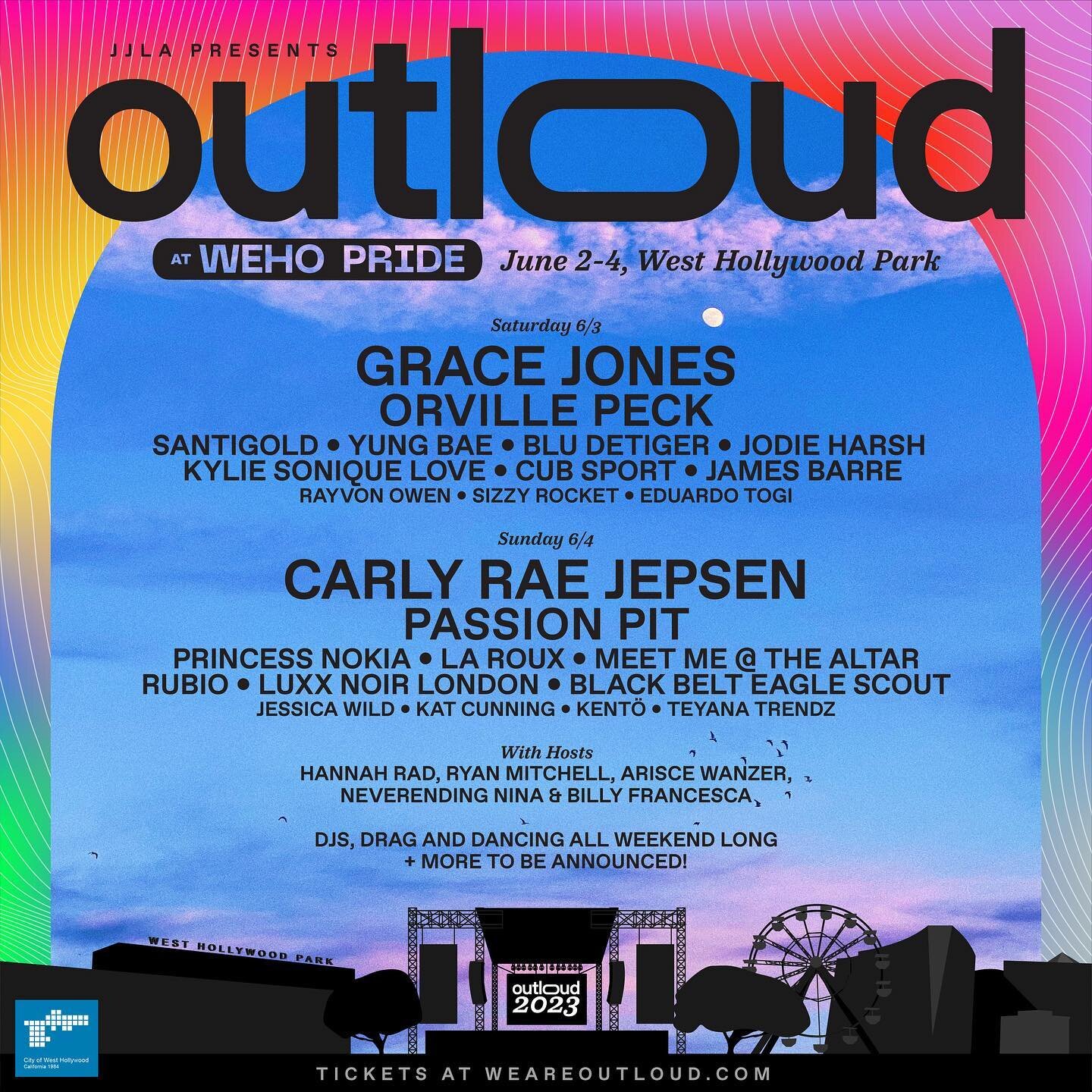 All the #rumours are true! @officiallyoutloud at WeHo Pride (@wehopride) I am coming for you! So excited to share the #mainstage with some truly amazing artists! Visit weareoutloud.com for more information.

@meetjjla @jeffcons @djsamhiller @ricardox