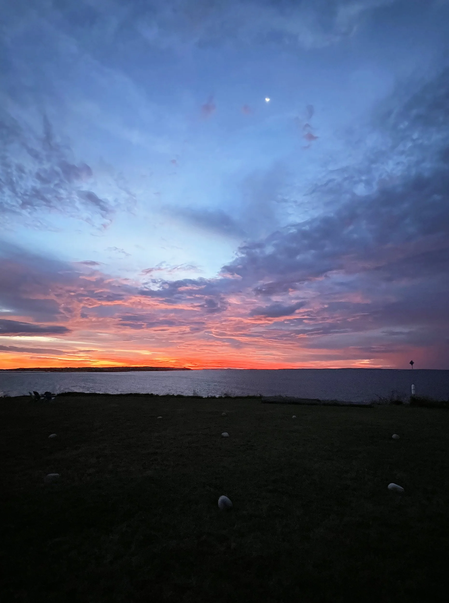 Sunrise facing due east with the Moon above, September 17, 2025, 6:05am EST