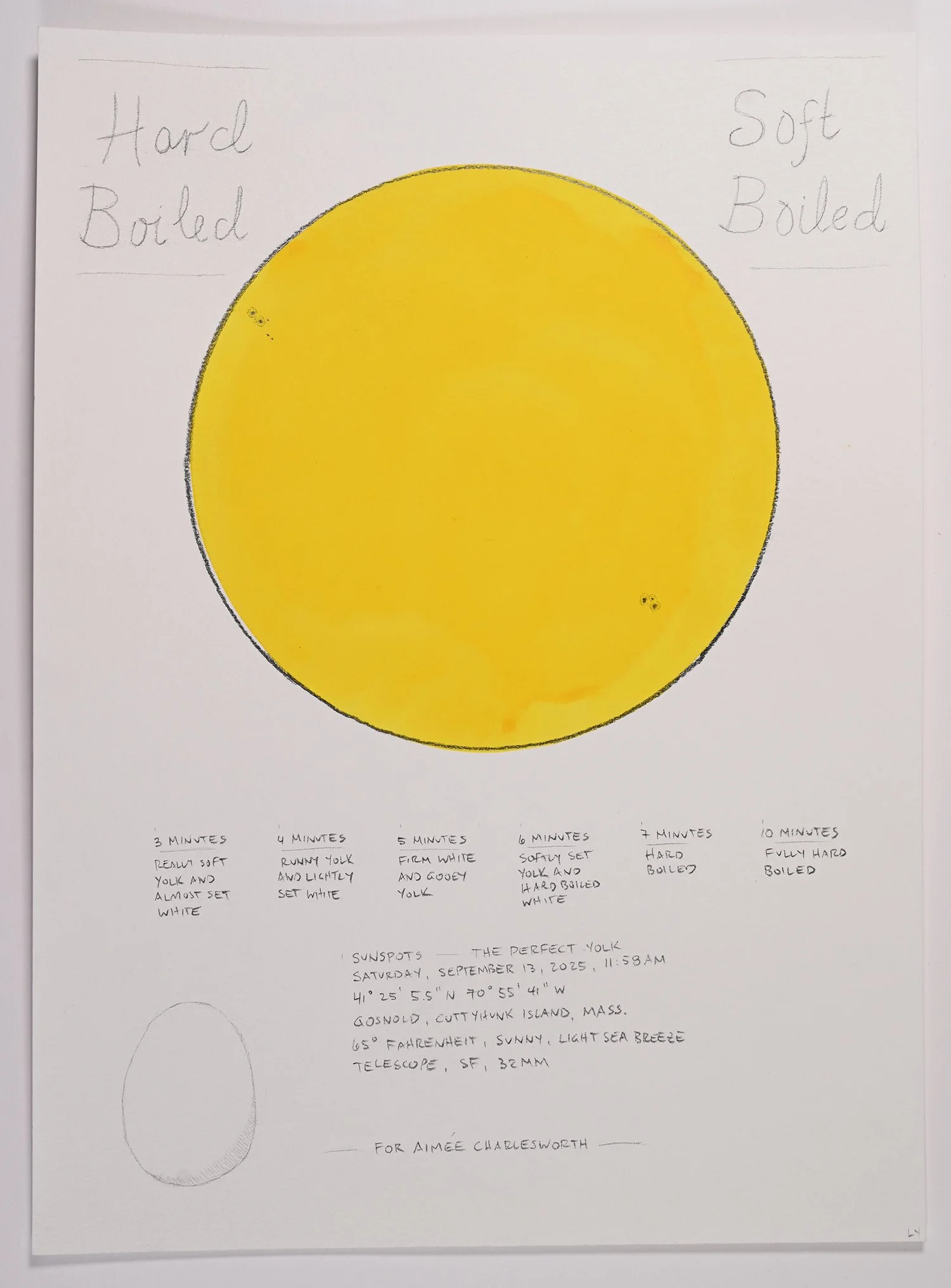 Matthew Deleget, Sunspots - The Perfect Yolk, Saturday, September 13, 2025, 11:58am, 2025, Gouache and graphite on cold press watercolor paper, 15 x 11 inches unframed, #820