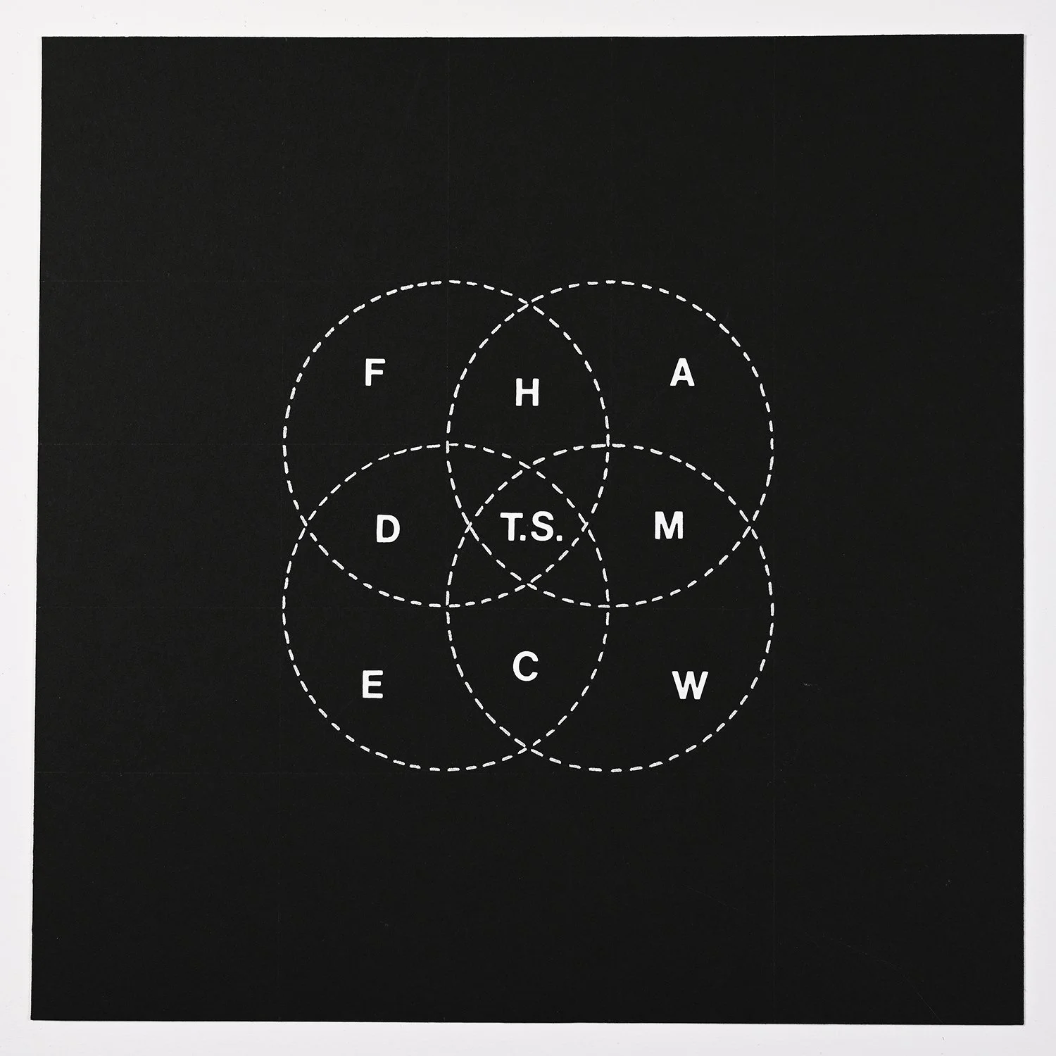 Matthew Deleget, The Stone, 2000, Silver metallic ink, pencil, and vinyl letters on black paper, 9 x 9 inches, #407