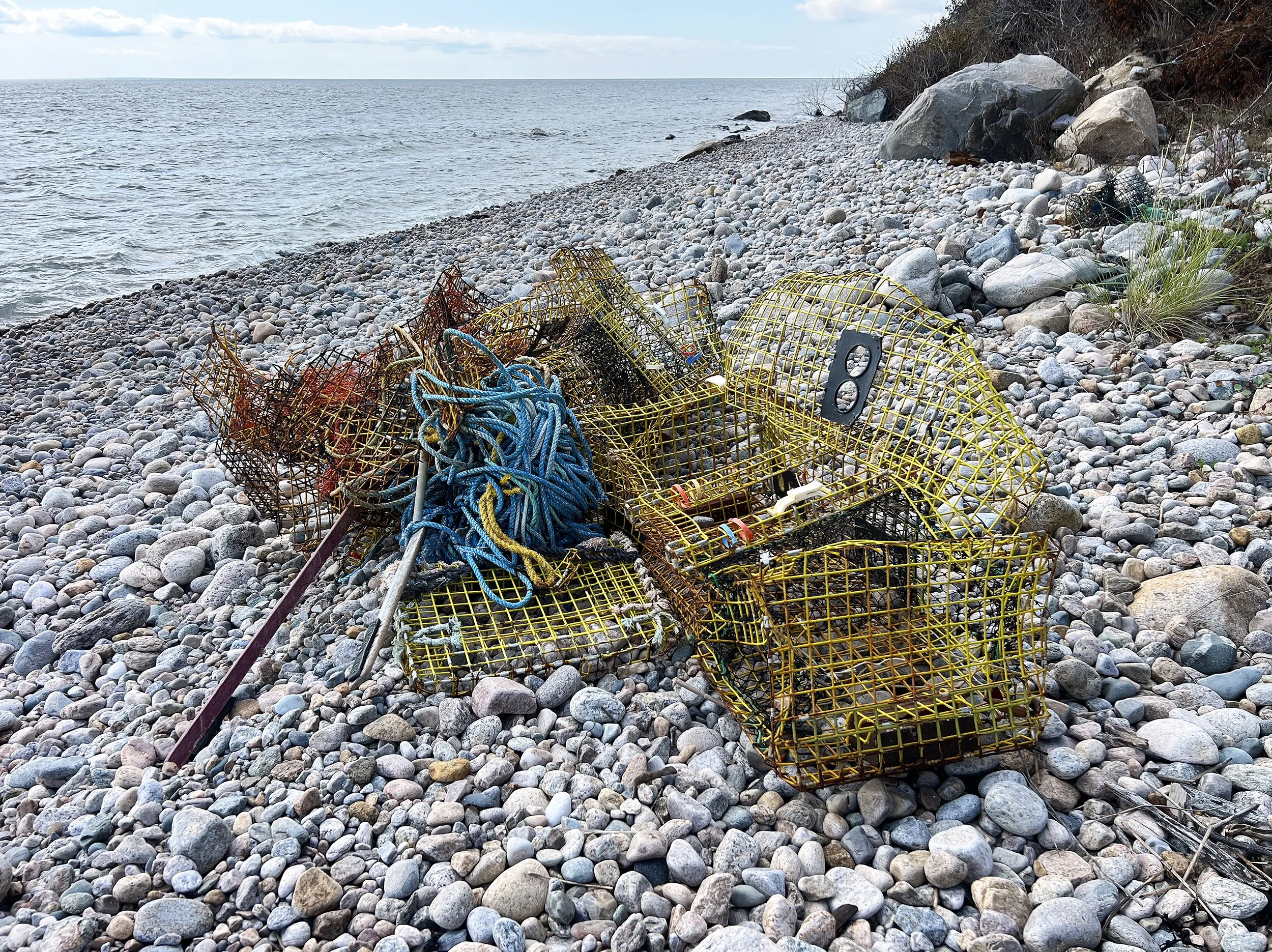 Wrecked lobster pot where I acquired rope to measure out the stones for Cuttyhenge.