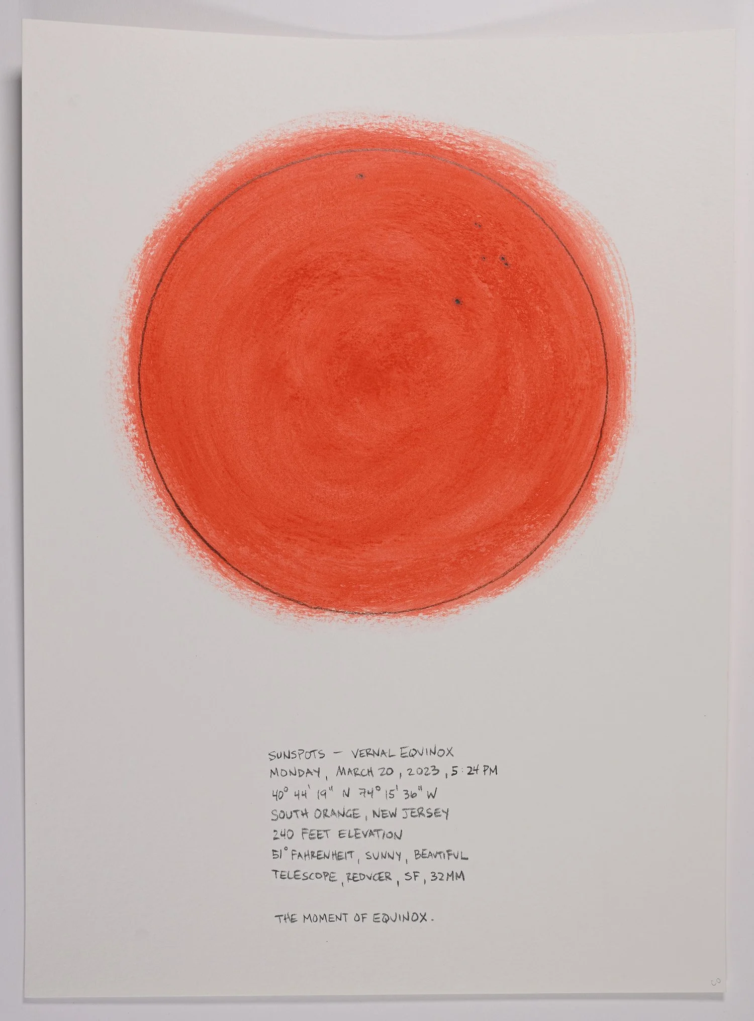 Matthew Deleget, Sunspots - Vernal Equinox, Monday, March 20, 2023, 5:24pm, 2023, Gouache and graphite on cold press watercolor paper, 15 x 11 inches unframed, #770