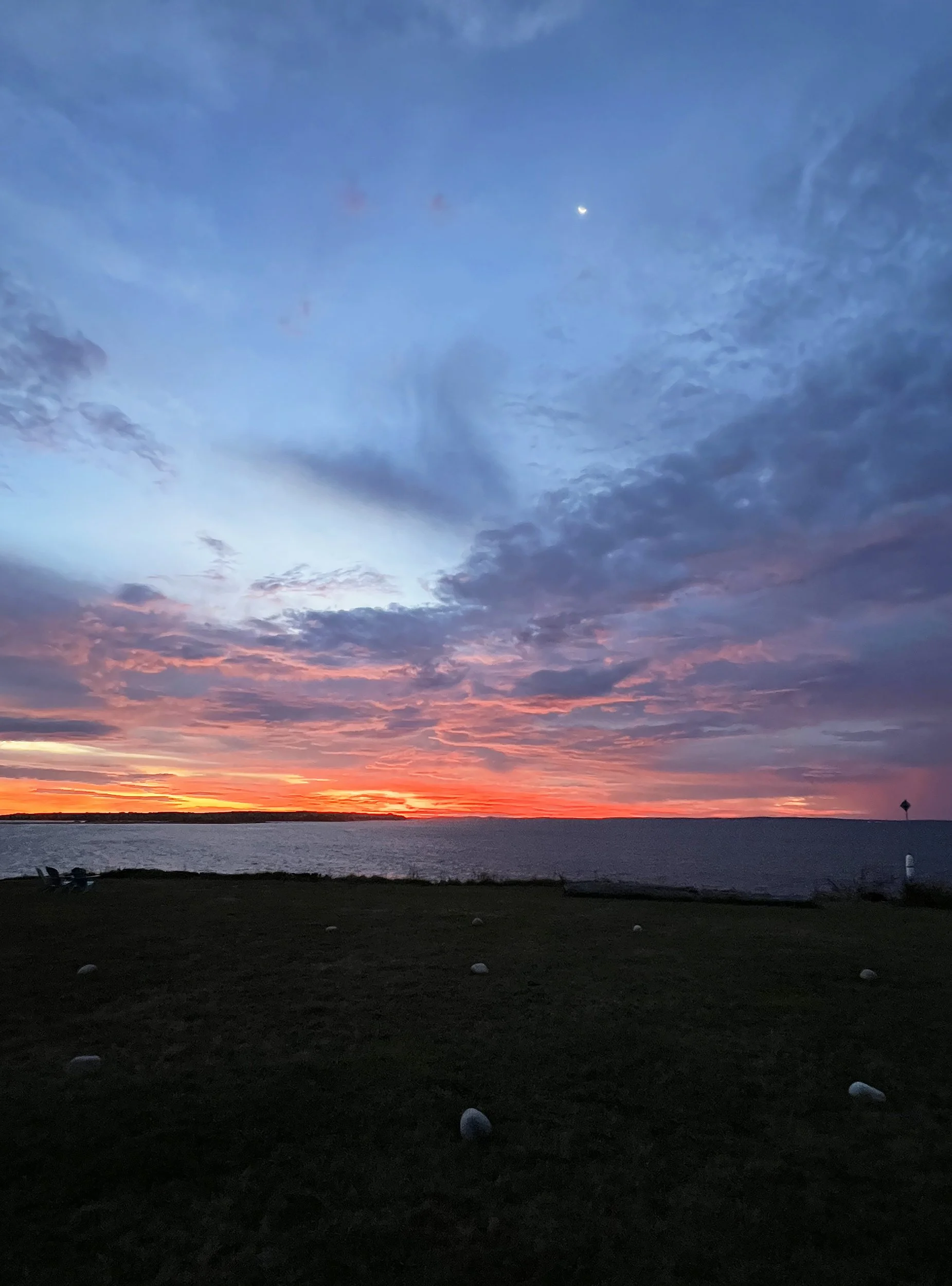 Sunrise facing due east with the Moon above, September 17, 2025, 6:07am EST