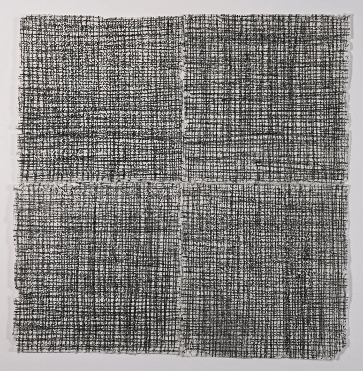 Matthew Deleget, Cosmic Fabric, 1996, Charcoal on four conjoined sheets of white handmade paper, 12.75 x 12.5 inches, #231