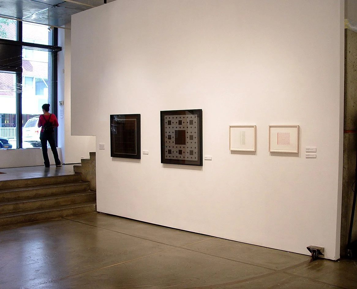 View of group exhibition All the Numbers I Know, The Rotunda Gallery, Brooklyn, NY, 2004, Curated by Meridith McNeal (left: Matthew Deleget, right: Rossana Martinez)
