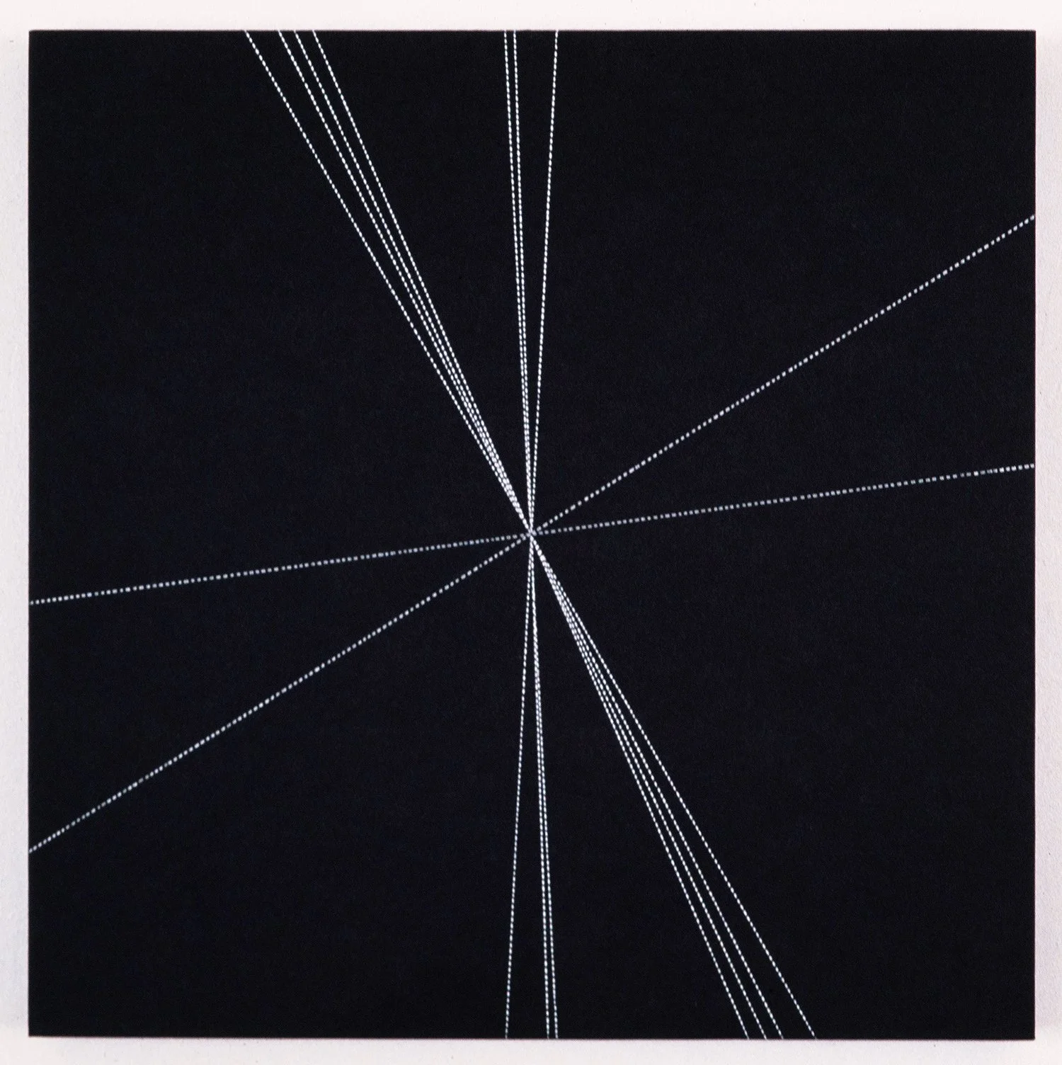 Matthew Deleget, Diagram of the Planetary Inclinations, 1998, Silver metallic ink on black handmade paper mounted on cradled masonite, 16 x 16 inches, #470