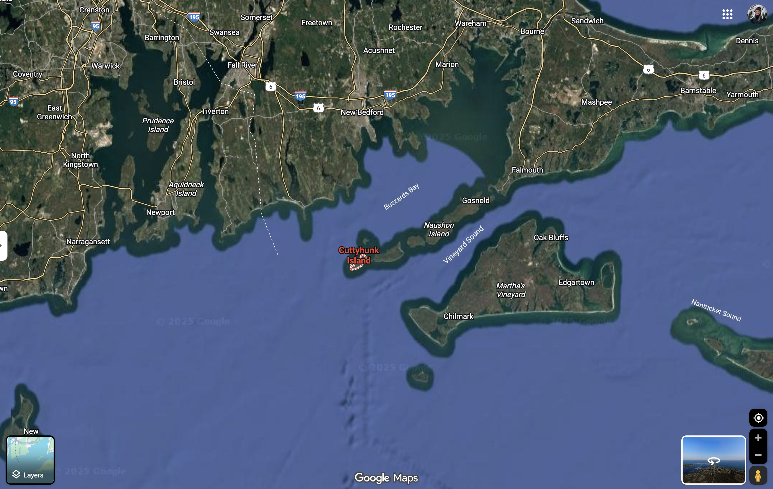 Map showing location of Cuttyhunk Island.