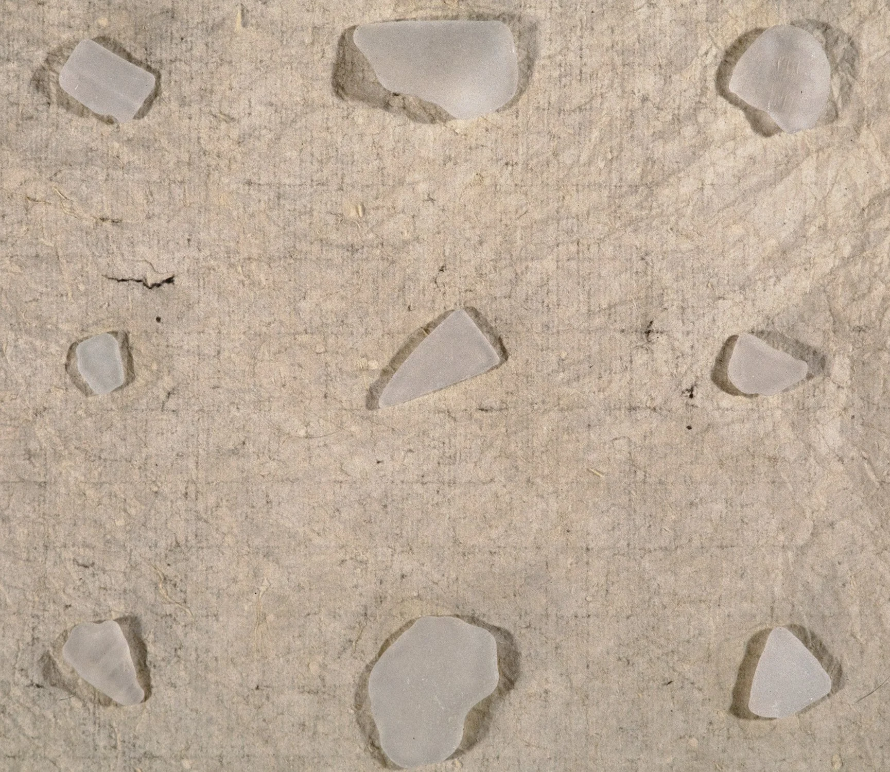 Matthew Deleget, 25 Sea Glass Pieces (detail), 1995, Pencil, chalk, found sea glass on Japanese Kozo paper, 17 x 16 x 1 inches