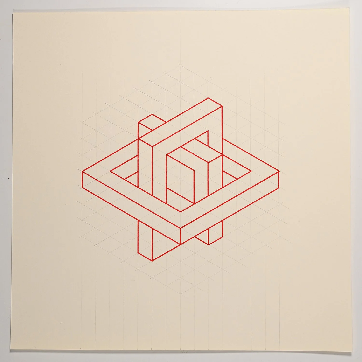 Matthew Deleget, On, In, Around & Through 35, 2001, Red ink and graphite on cream paper, 12 x 12 inches, #947