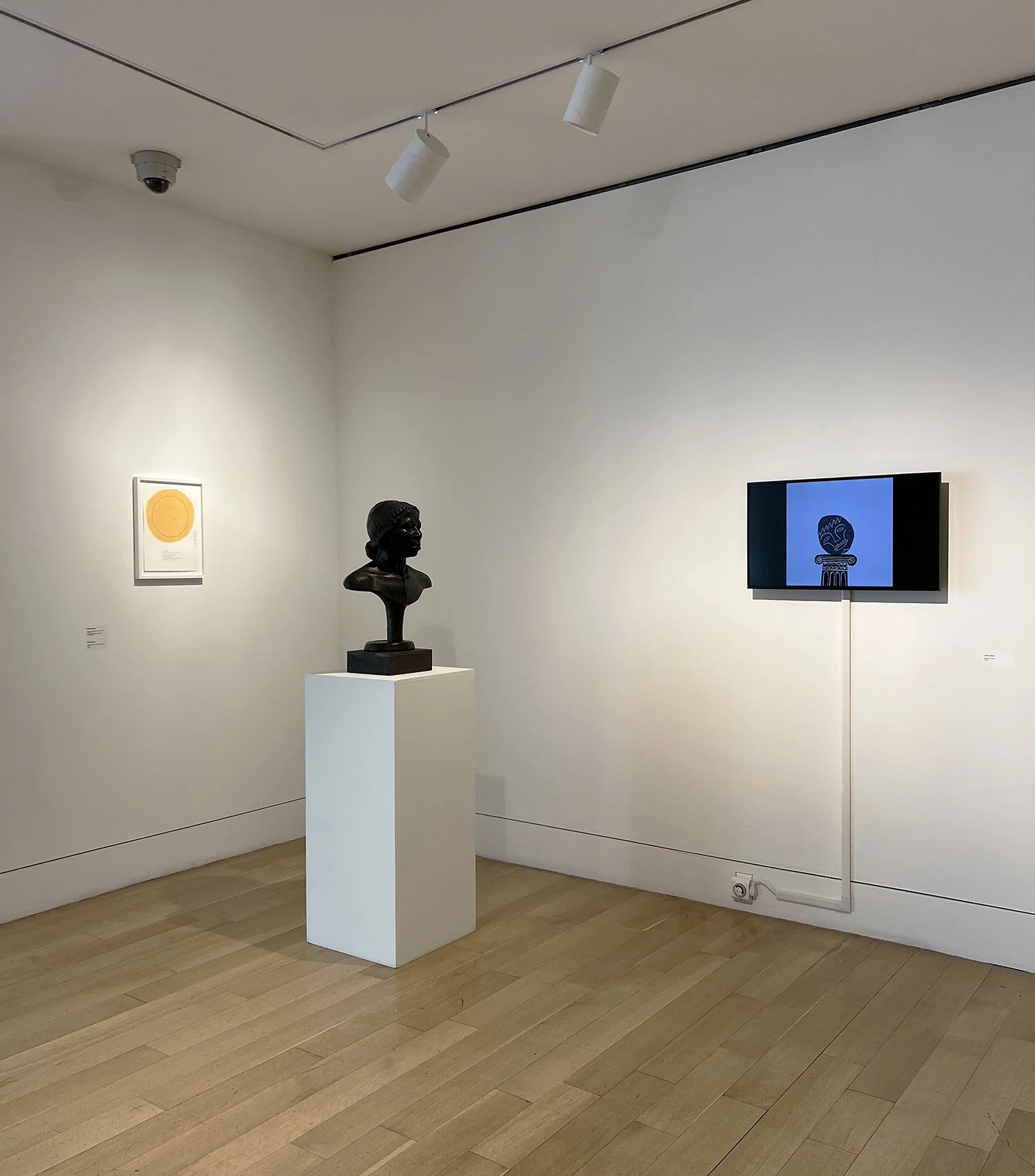 Exhibition view of On the Horizon: A Faculty Exhibition, Curated by Eileen Neff, Pennsylvania Academy of the Fine Arts, Philadelphia, PA, 2023-2024 (l to r: Matthew Deleget, Kate Brockman, James Heimer)