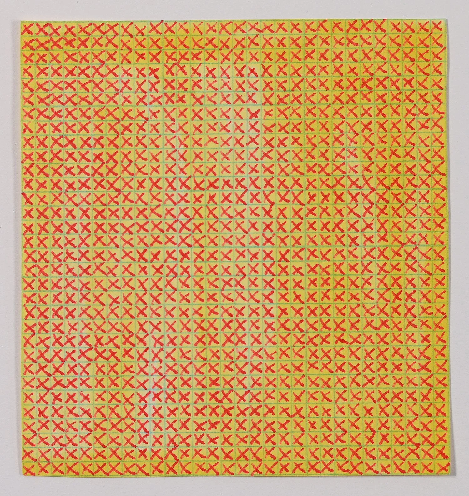 Matthew Deleget, Surface of the Sun Study, c. 1995, Red and flourecent yellow ink on graph paper, 3.25 x 3 inches, #479