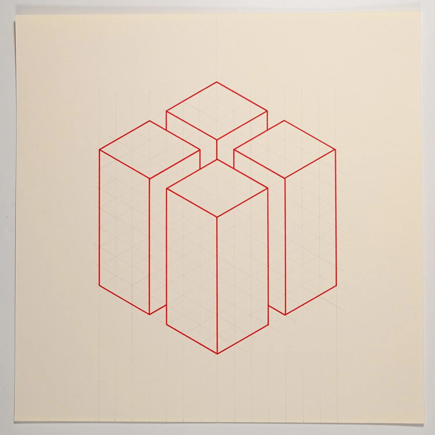 Matthew Deleget, On, In, Around & Through 13, 2001, Red ink and graphite on cream paper, 12 x 12 inches, #925