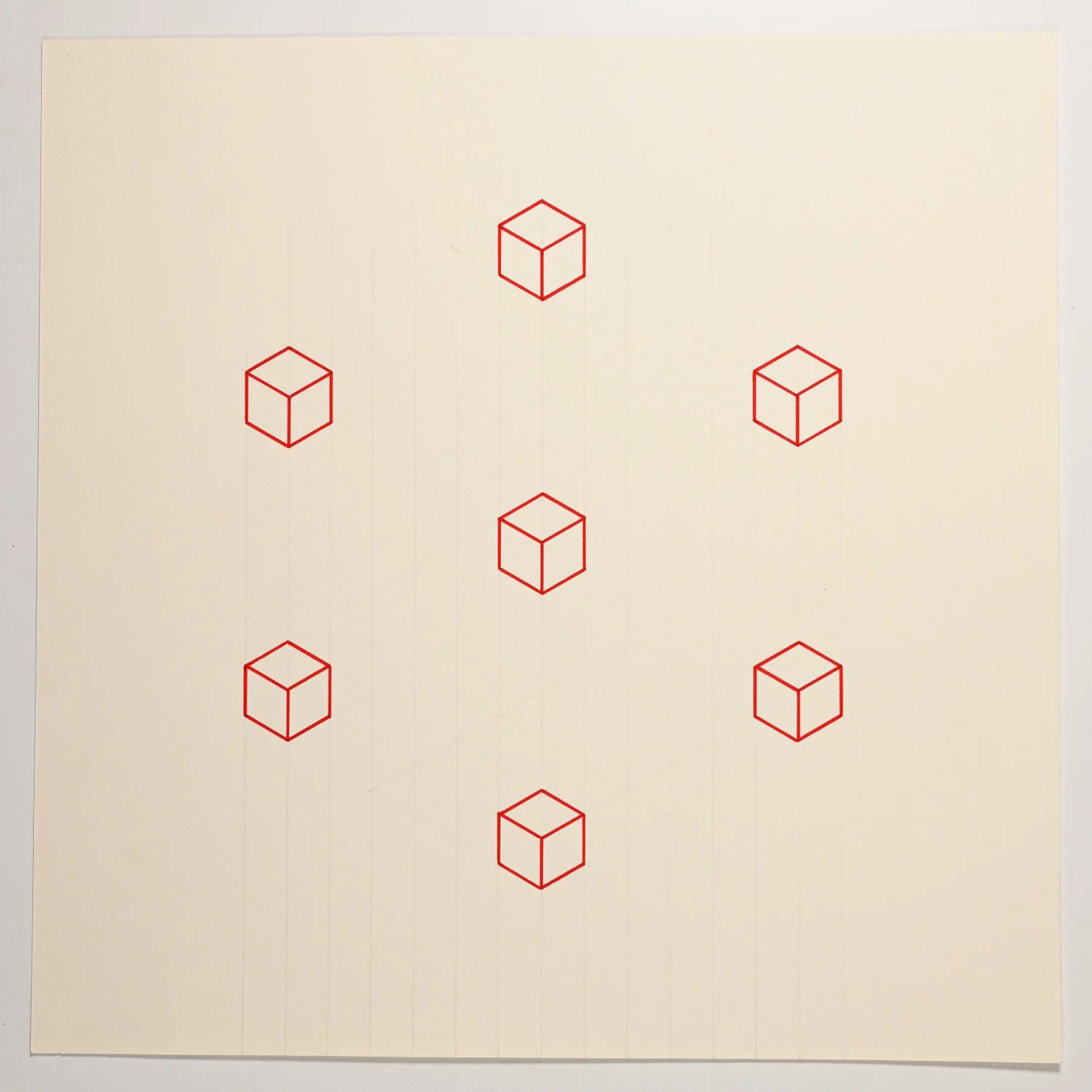 Matthew Deleget, On, In, Around & Through 62, 2001, Red ink and graphite on cream paper, 12 x 12 inches, #974