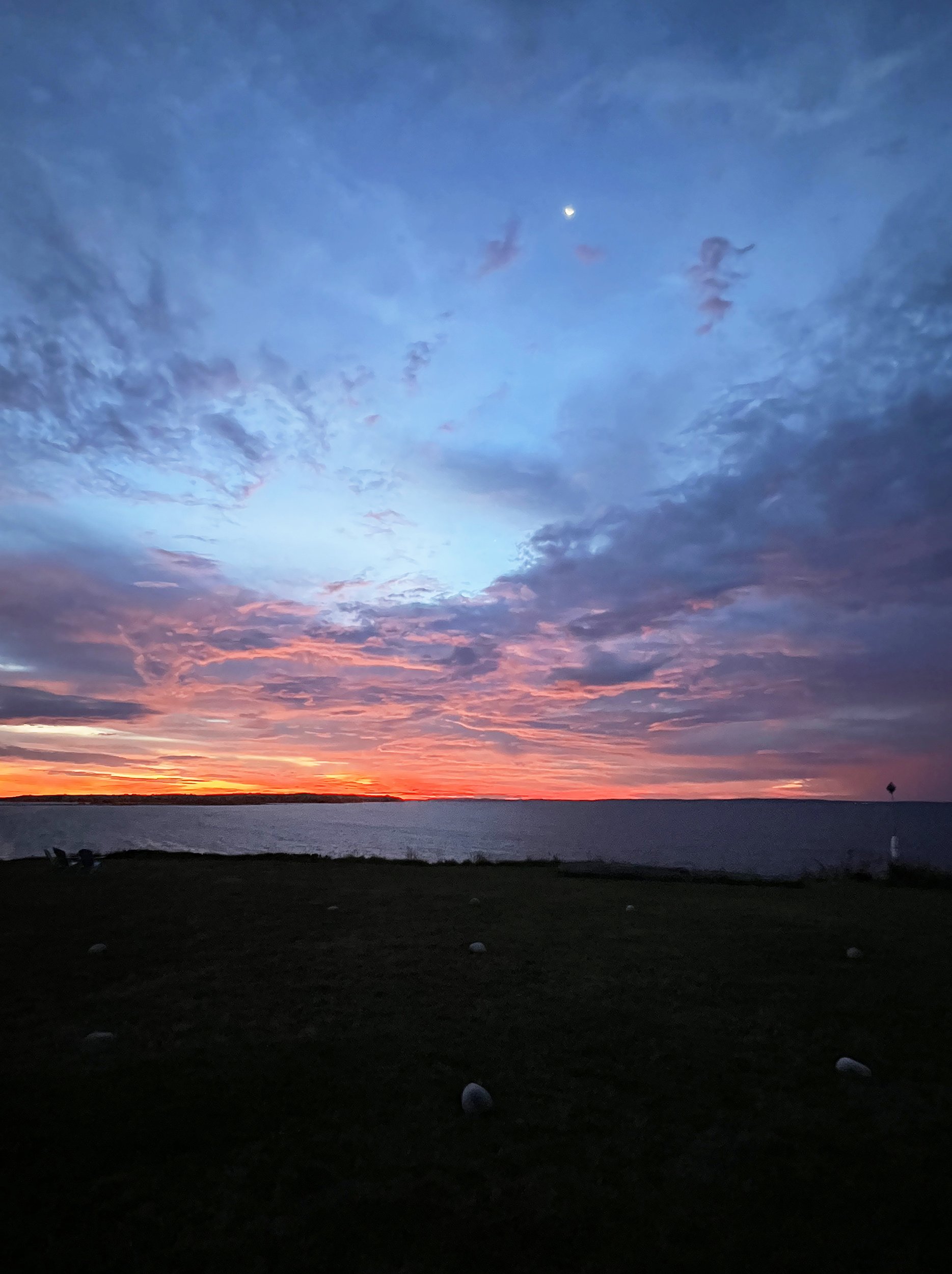 Sunrise facing due east with the Moon above, September 17, 2025, 6:03am EST