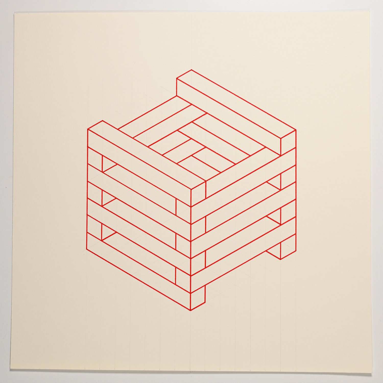 Matthew Deleget, On, In, Around & Through 52, 2001, Red ink and graphite on cream paper, 12 x 12 inches, #964