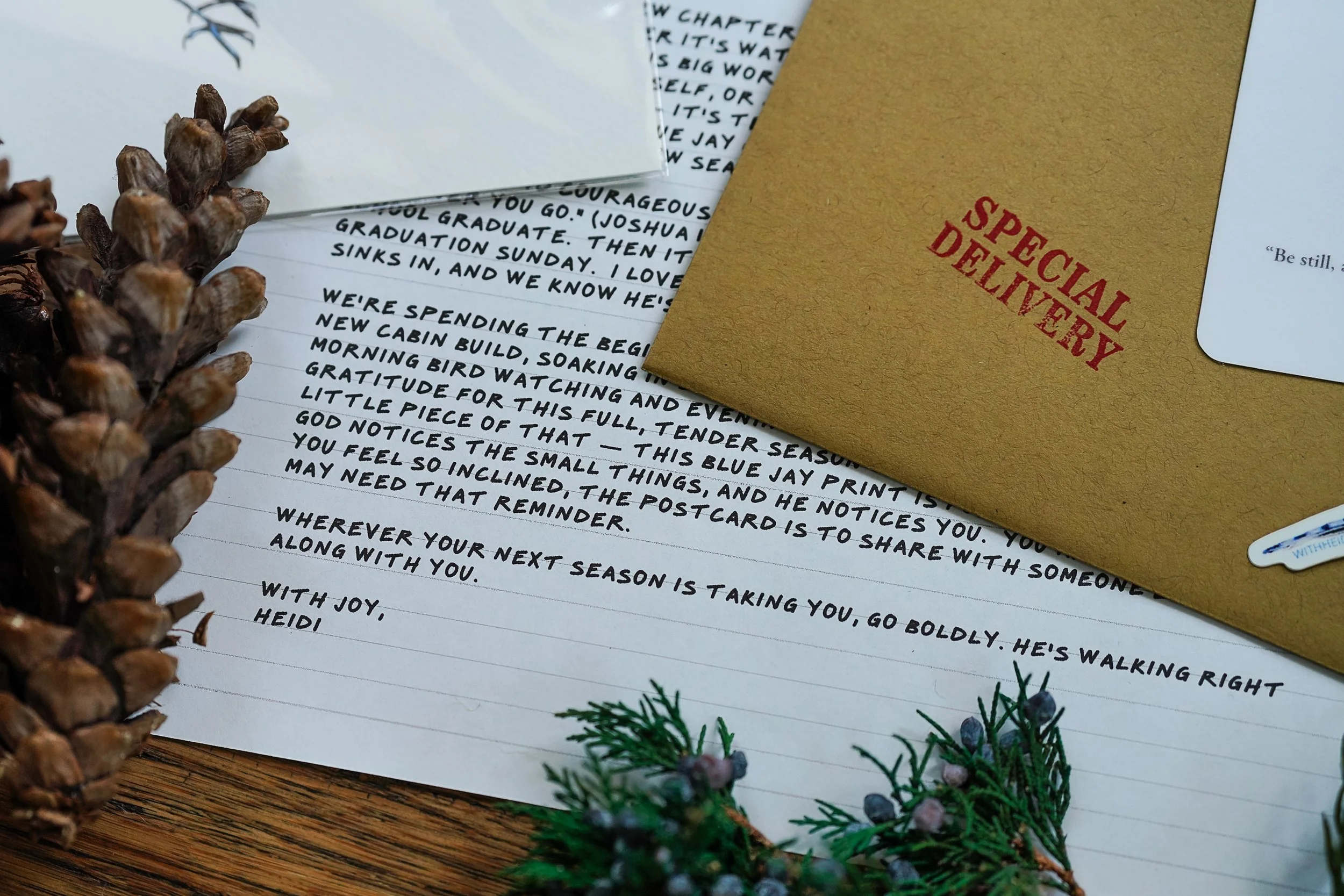 Handwritten style faith based encouragement letter from The OUT Post monthly snail mail subscription for women of faith