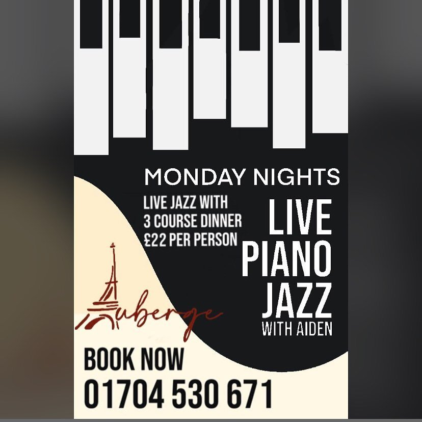 This Monday join us and @ag_piano for a jazz evening.  3 course meal &pound;20 per person.  #jazz #goodfood #localartist #frenchbistro #stayloyal #livemusic