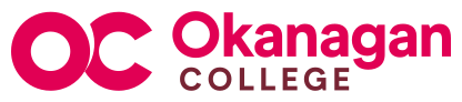 Okanagan College logo in pink and maroon
